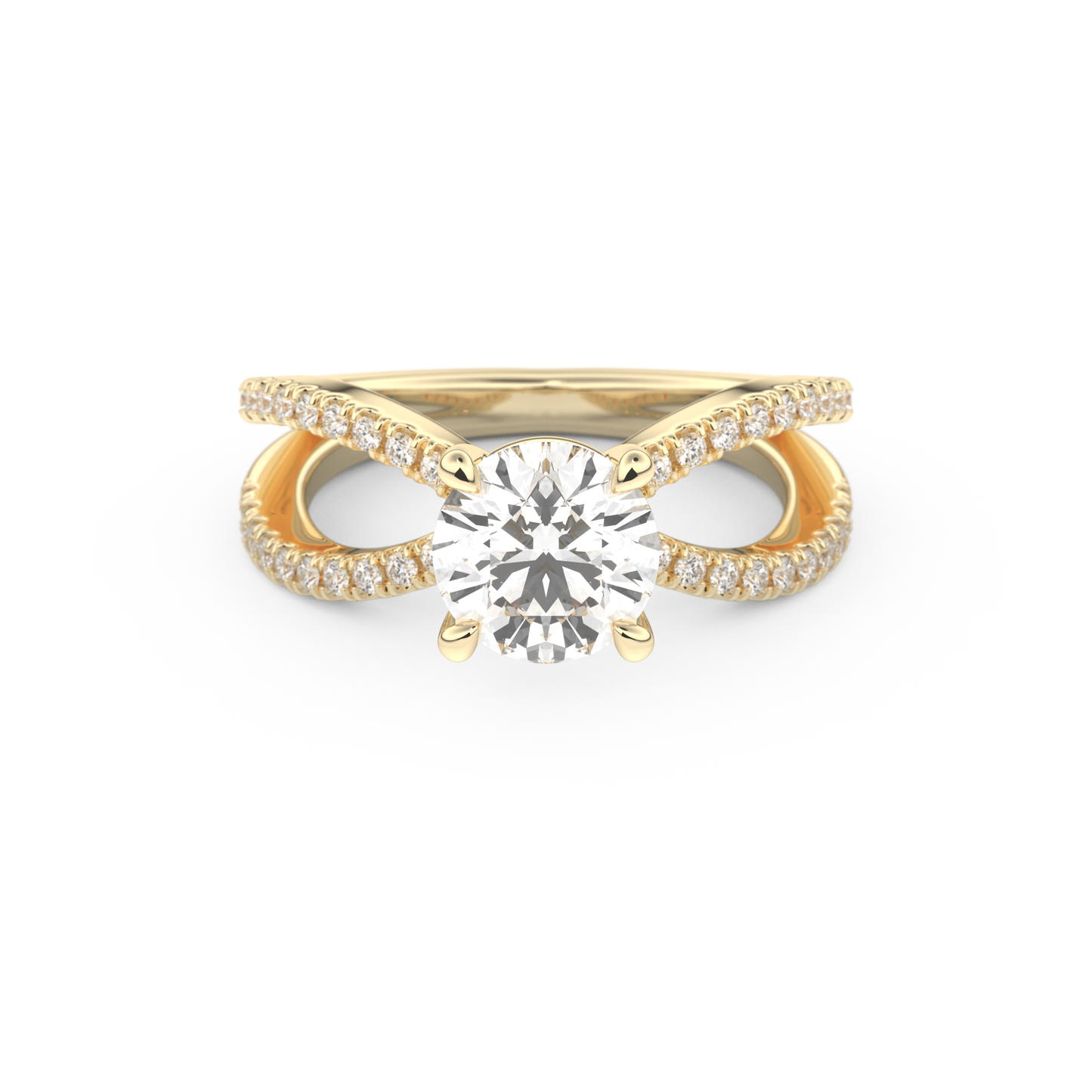 Round Cut 1.5 Carat Moissanite Ring – Pave & Split Shank Setting in Gold
