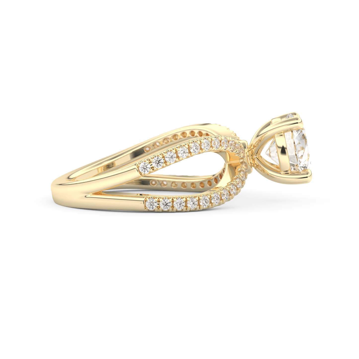 Round Cut 1.5 Carat Moissanite Ring – Pave & Split Shank Setting in Gold
