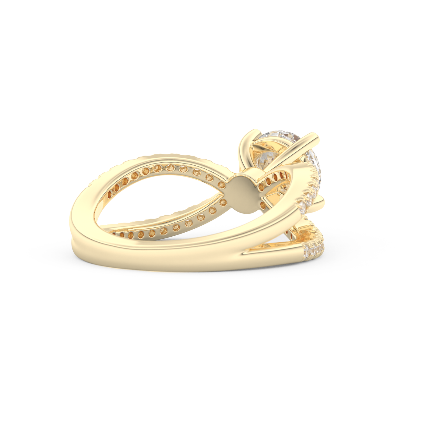 Round Cut 1.5 Carat Moissanite Ring – Pave & Split Shank Setting in Gold