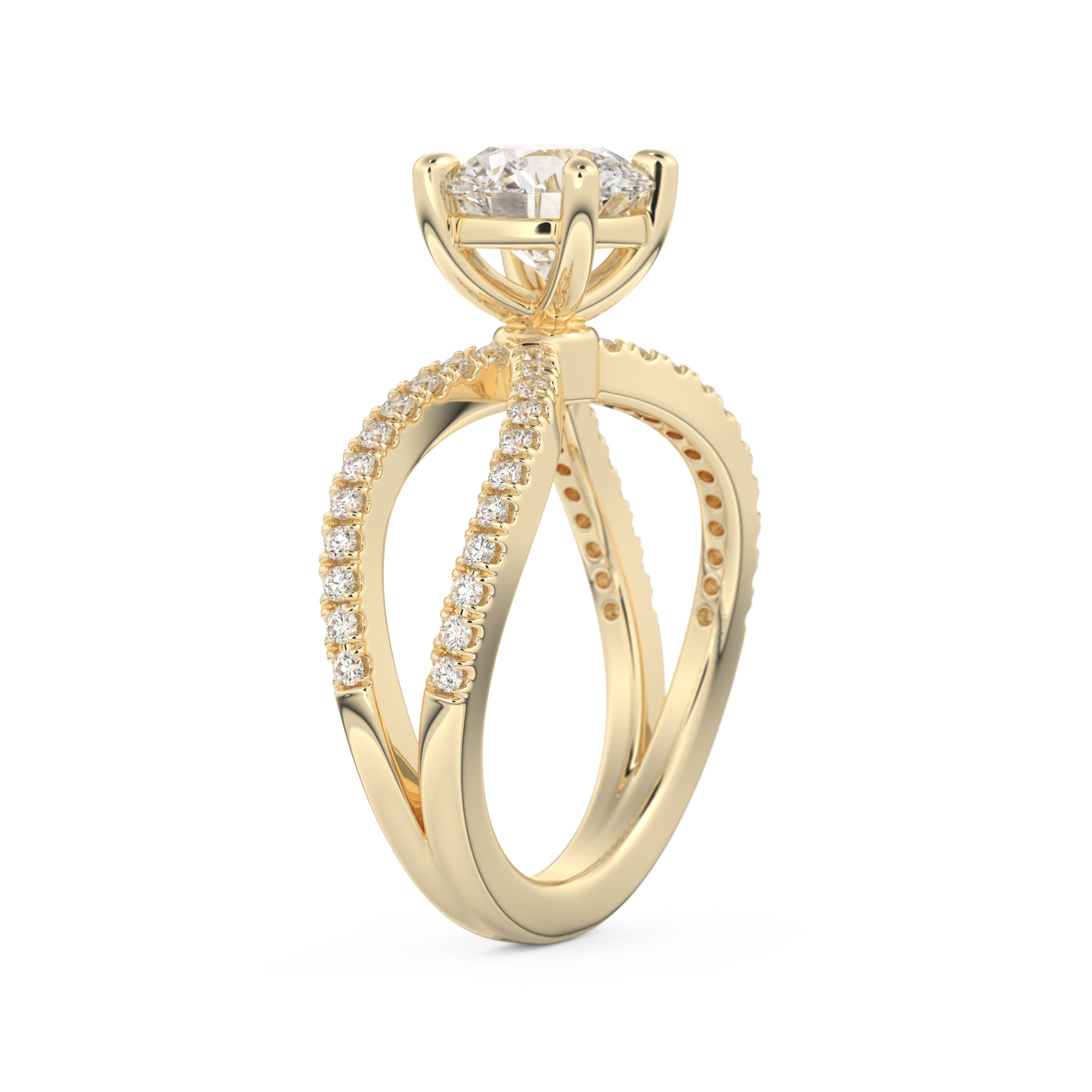 Round Cut 1.5 Carat Moissanite Ring – Pave & Split Shank Setting in Gold