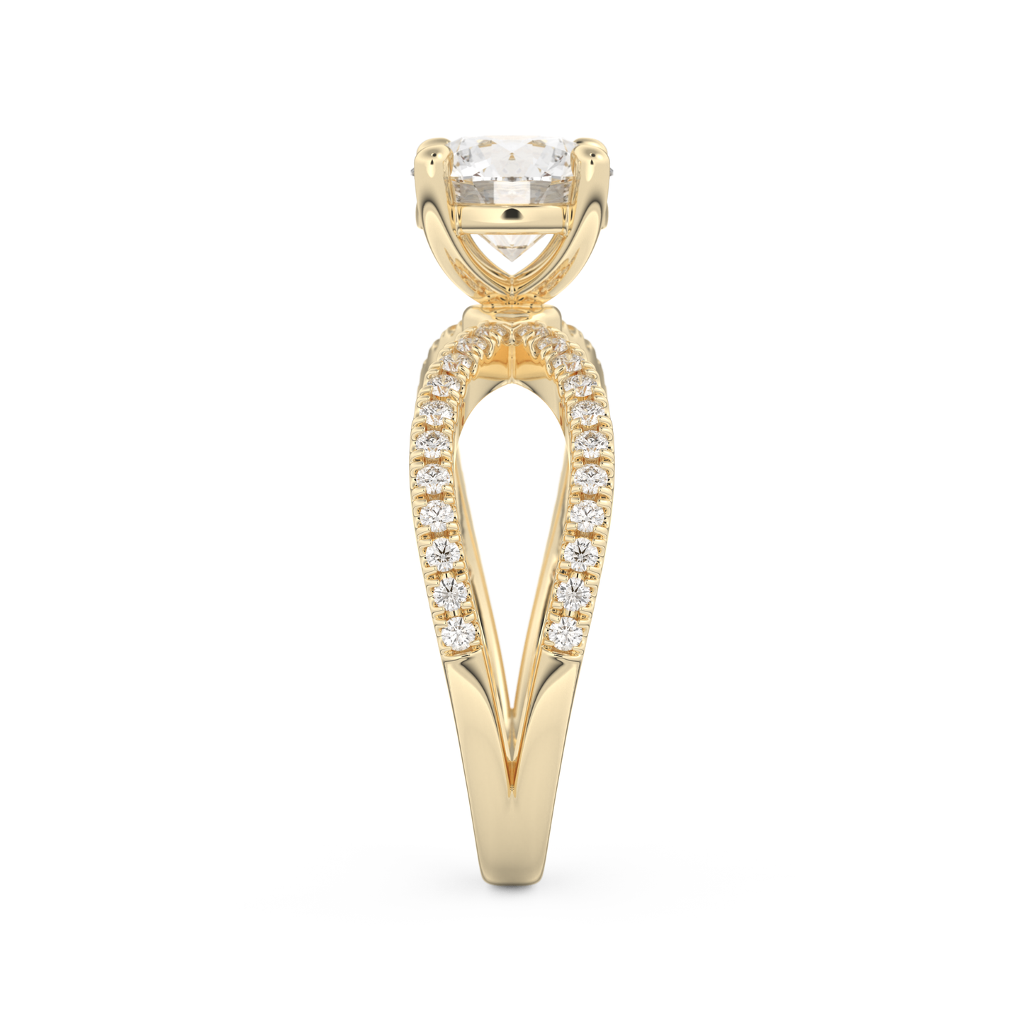 Round Cut 1.5 Carat Moissanite Ring – Pave & Split Shank Setting in Gold