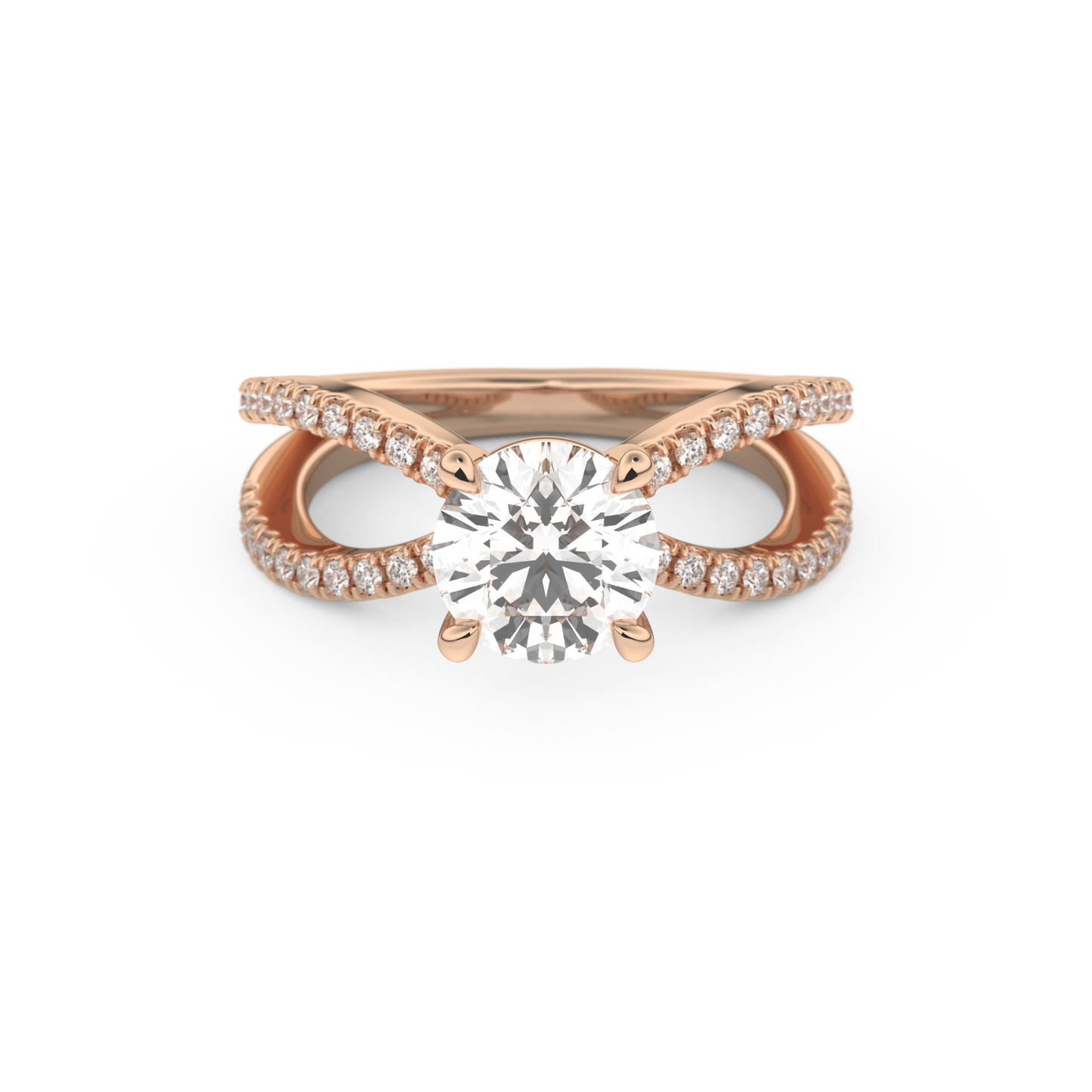 Round Cut 1.5 Carat Moissanite Ring – Pave & Split Shank Setting in Gold