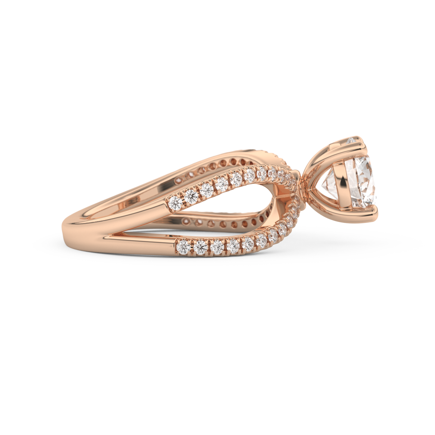 Round Cut 1.5 Carat Moissanite Ring – Pave & Split Shank Setting in Gold