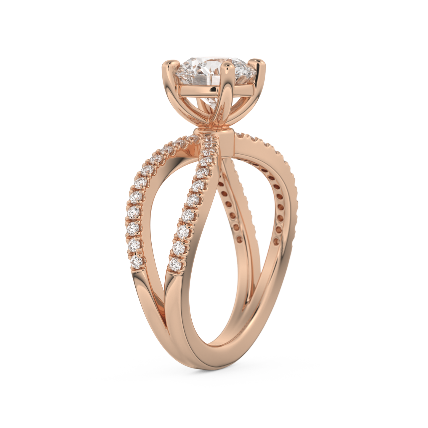 Round Cut 1.5 Carat Moissanite Ring – Pave & Split Shank Setting in Gold