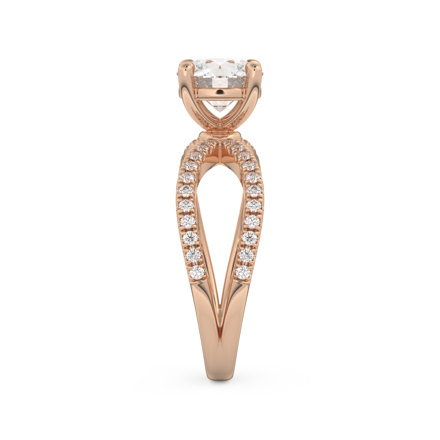 Round Cut 1.5 Carat Moissanite Ring – Pave & Split Shank Setting in Gold
