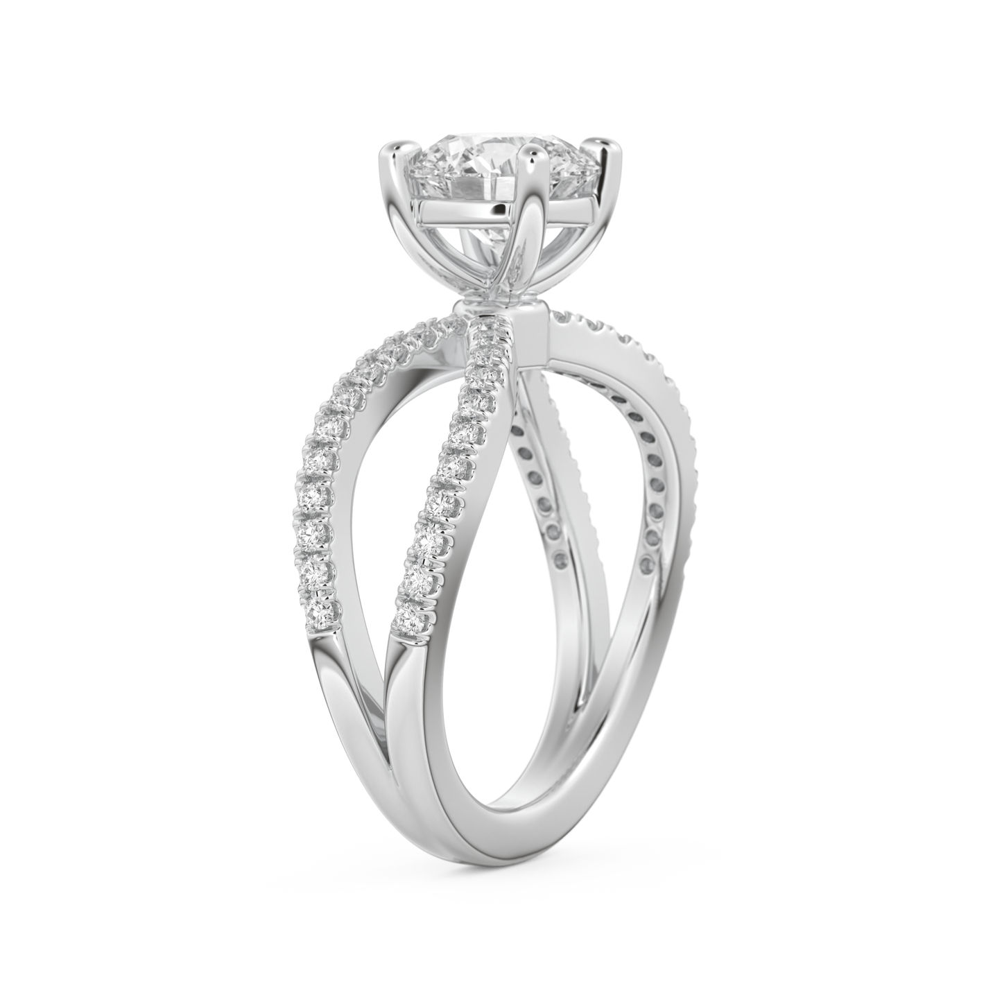 Round Cut 1.5 Carat Moissanite Ring – Pave & Split Shank Setting in Gold