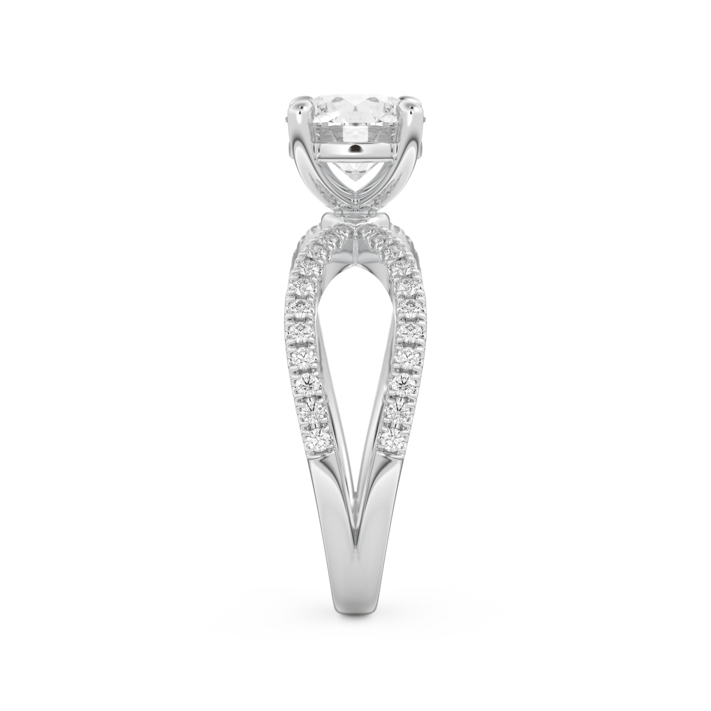 Round Cut 1.5 Carat Moissanite Ring – Pave & Split Shank Setting in Gold