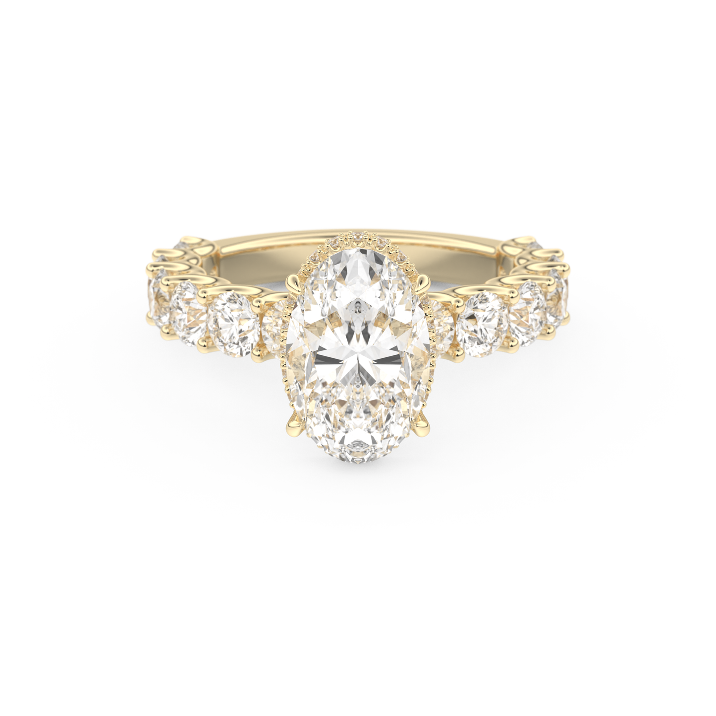 Oval Cut 2.5 Carat Moissanite Ring – Pave & Hidden Halo Setting in Gold
