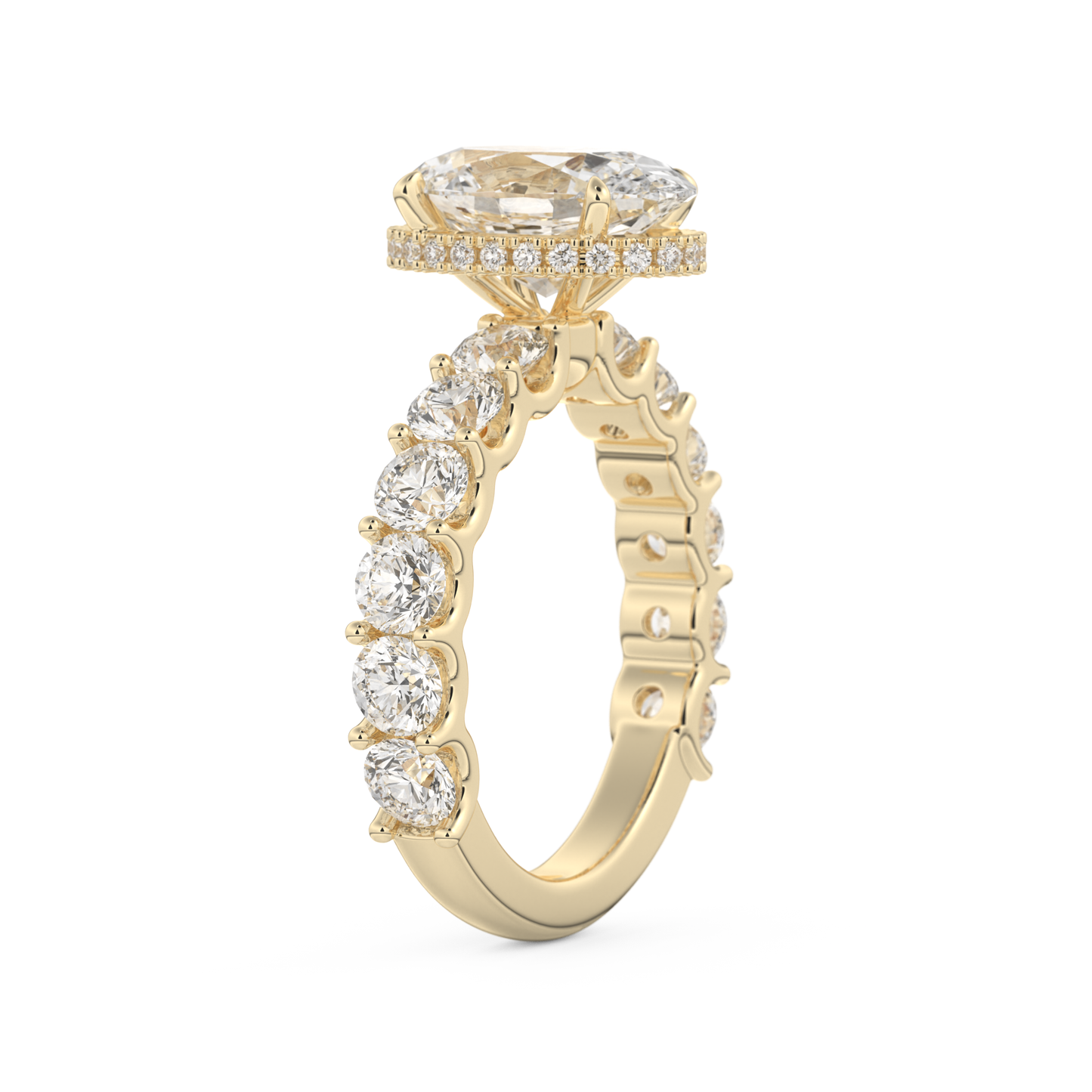 Oval Cut 2.5 Carat Moissanite Ring – Pave & Hidden Halo Setting in Gold