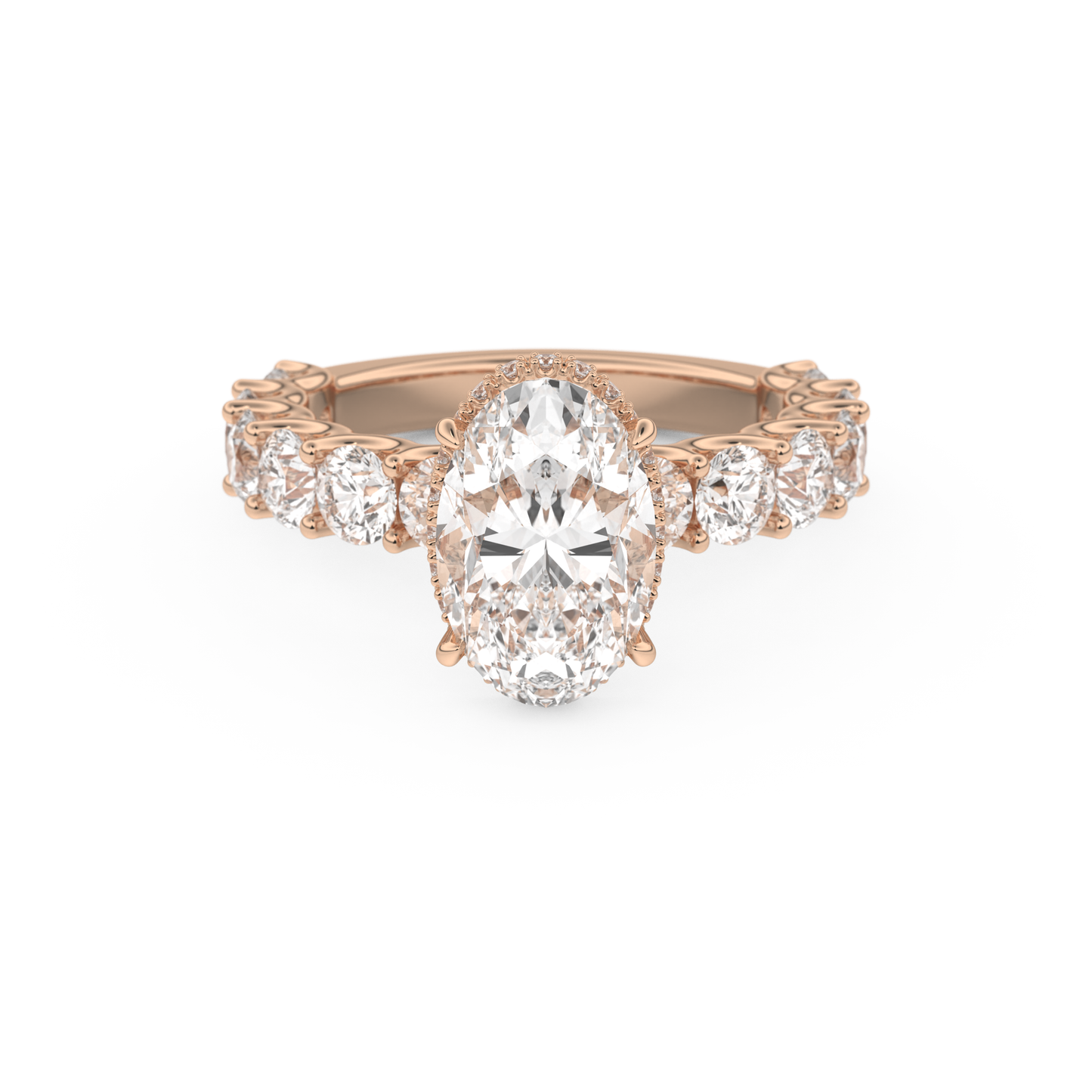 Oval Cut 2.5 Carat Moissanite Ring – Pave & Hidden Halo Setting in Gold