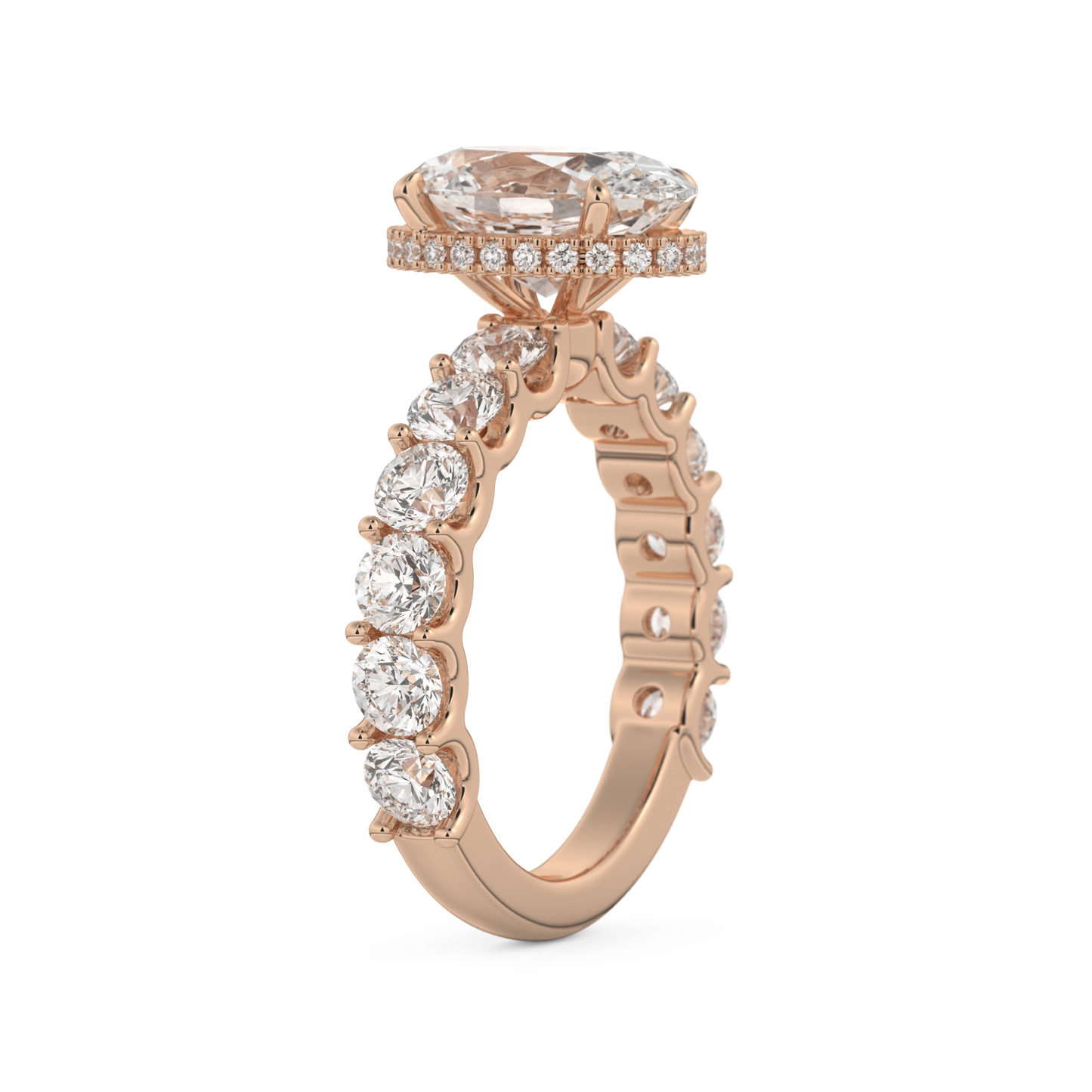 Oval Cut 2.5 Carat Moissanite Ring – Pave & Hidden Halo Setting in Gold