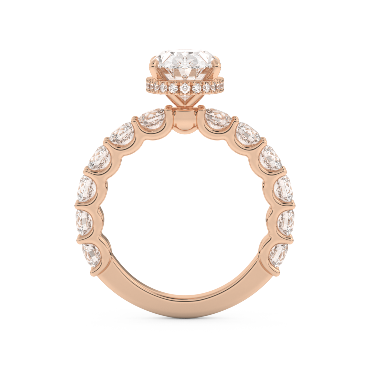 Oval Cut 2.5 Carat Moissanite Ring – Pave & Hidden Halo Setting in Gold