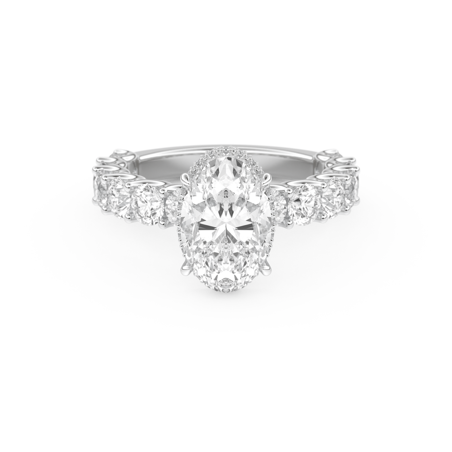 Oval Cut 2.5 Carat Moissanite Ring – Pave & Hidden Halo Setting in Gold