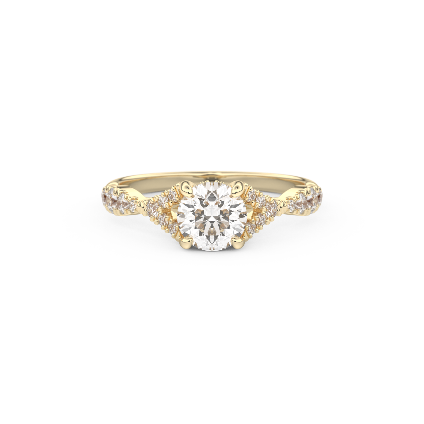 Round Cut 0.8 Carat Moissanite Ring – Pave & Split Shank Setting in Gold