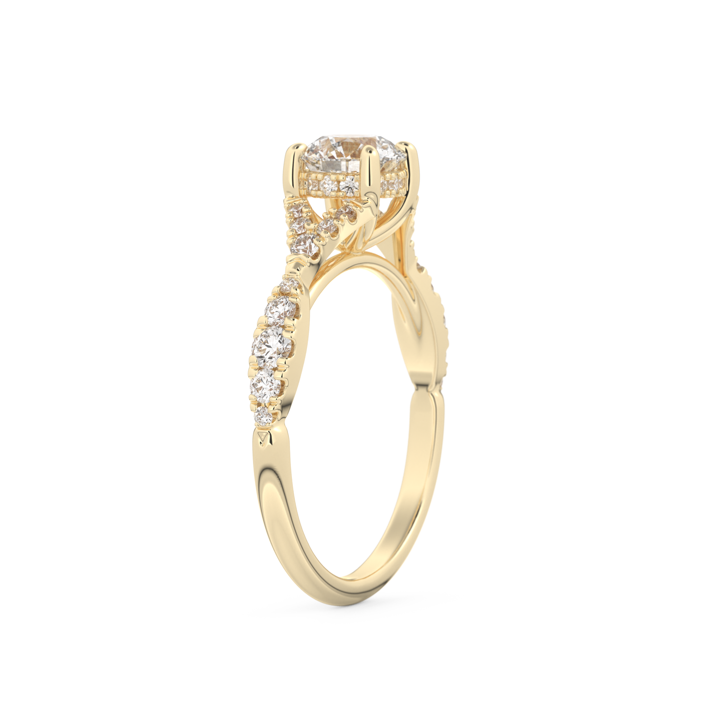 Round Cut 0.8 Carat Moissanite Ring – Pave & Split Shank Setting in Gold