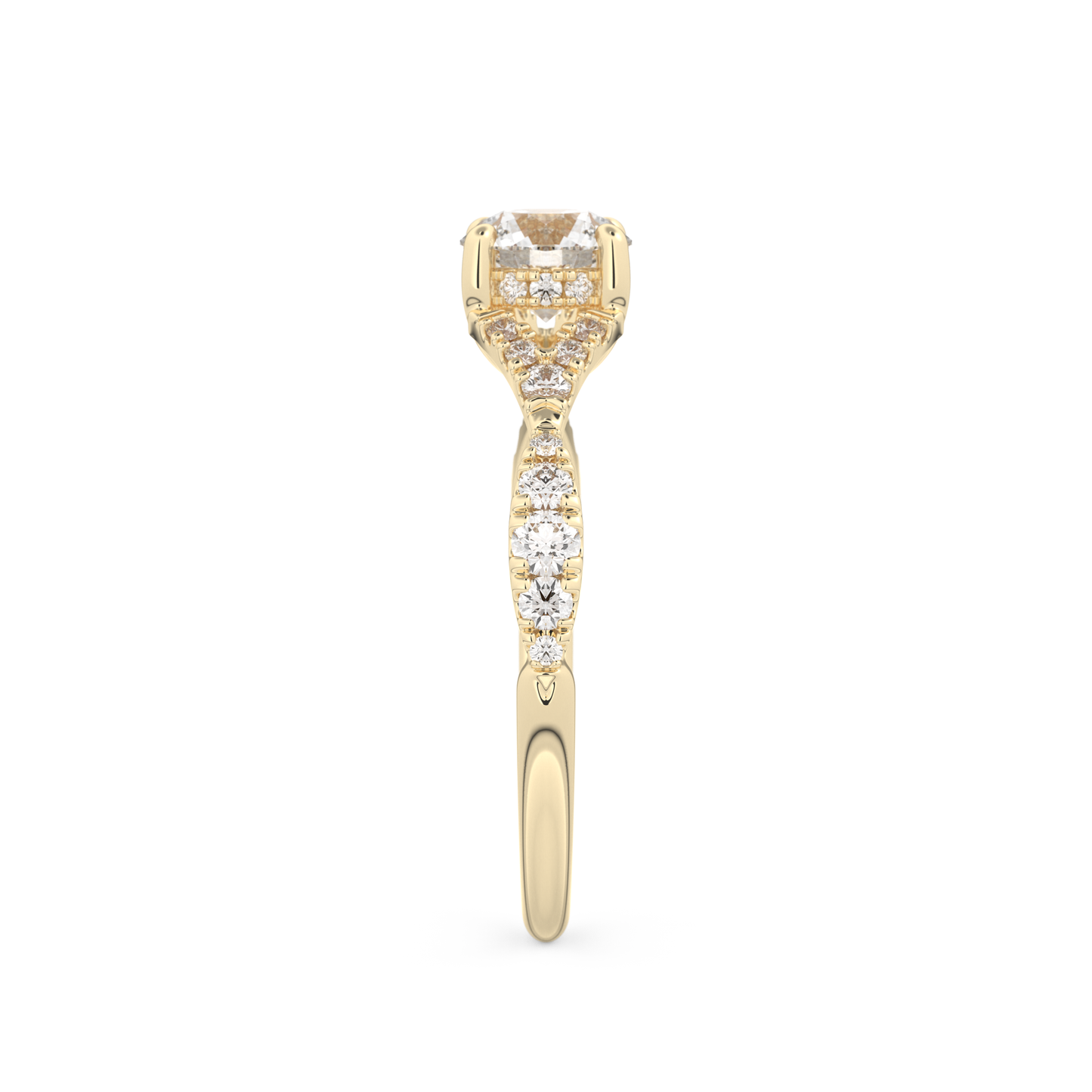 Round Cut 0.8 Carat Moissanite Ring – Pave & Split Shank Setting in Gold