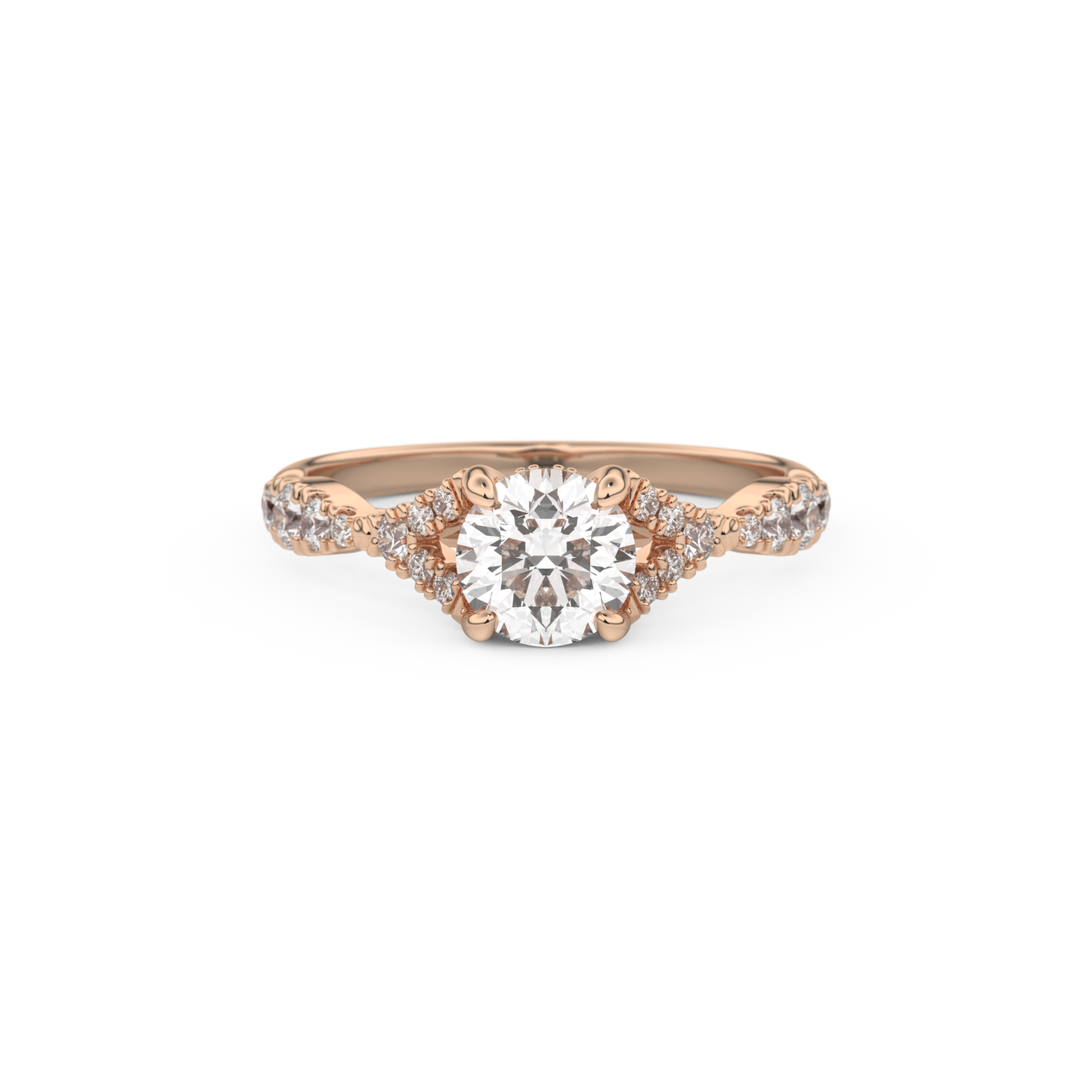 Round Cut 0.8 Carat Moissanite Ring – Pave & Split Shank Setting in Gold