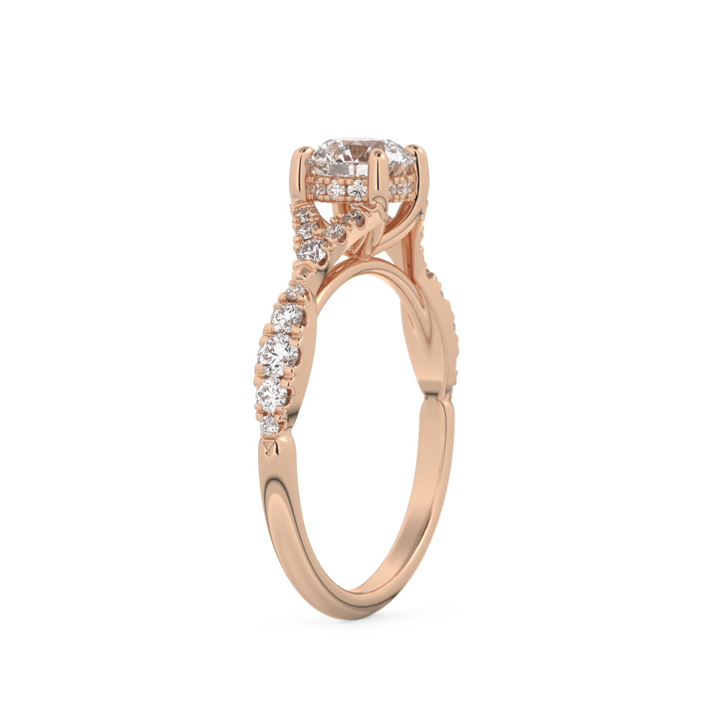Round Cut 0.8 Carat Moissanite Ring – Pave & Split Shank Setting in Gold