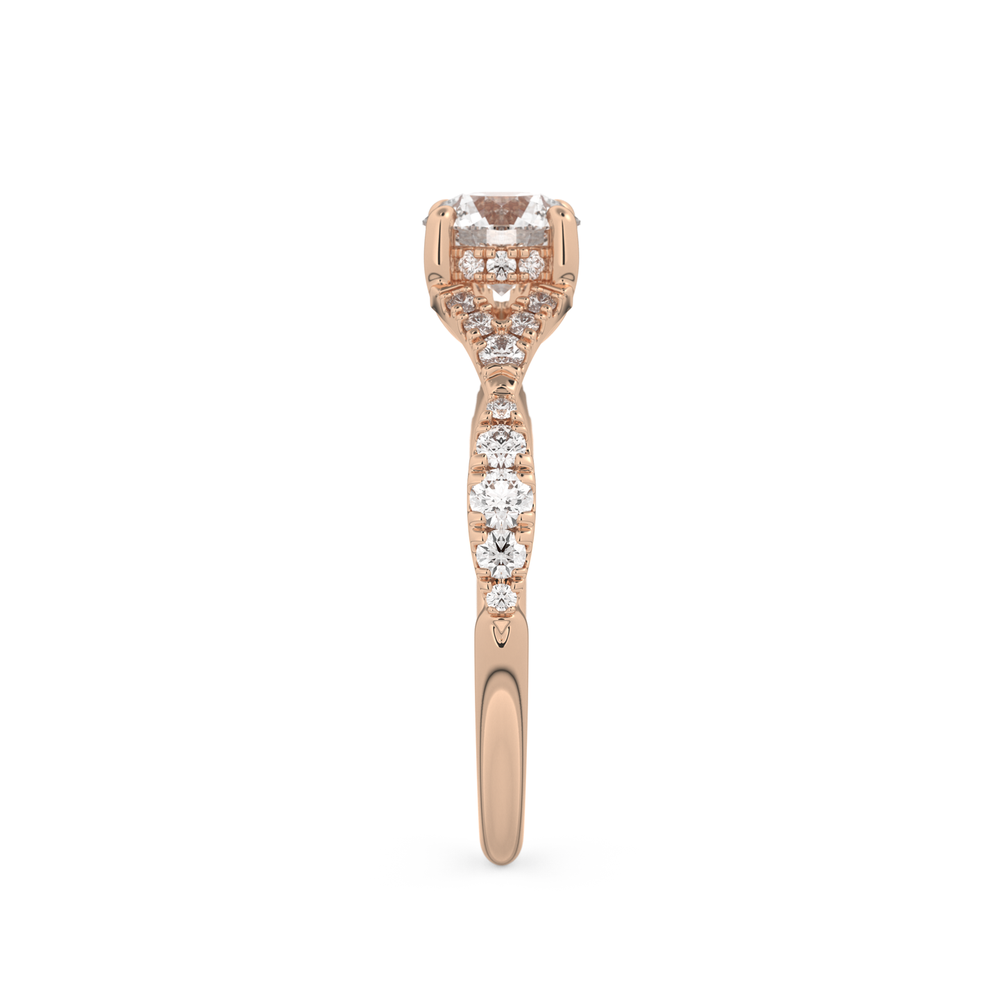 Round Cut 0.8 Carat Moissanite Ring – Pave & Split Shank Setting in Gold