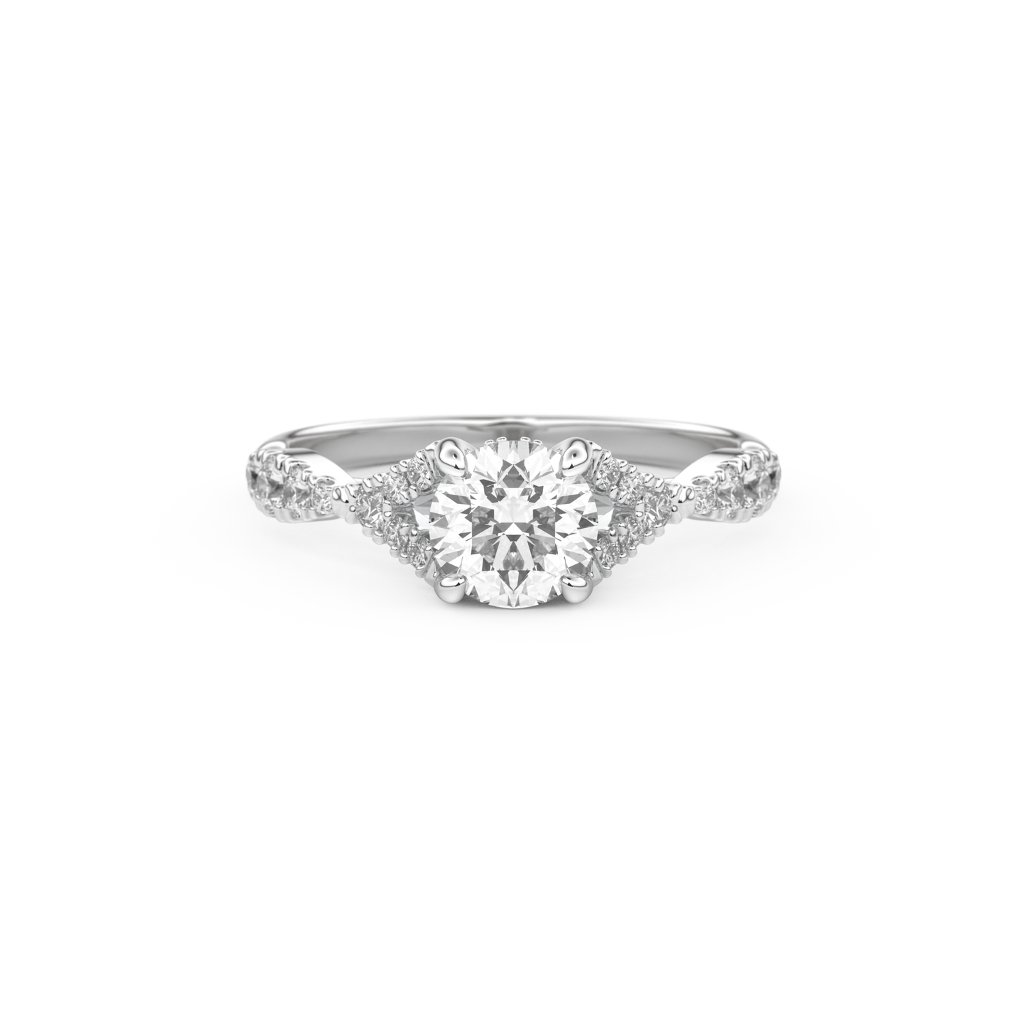 Round Cut 0.8 Carat Moissanite Ring – Pave & Split Shank Setting in Gold