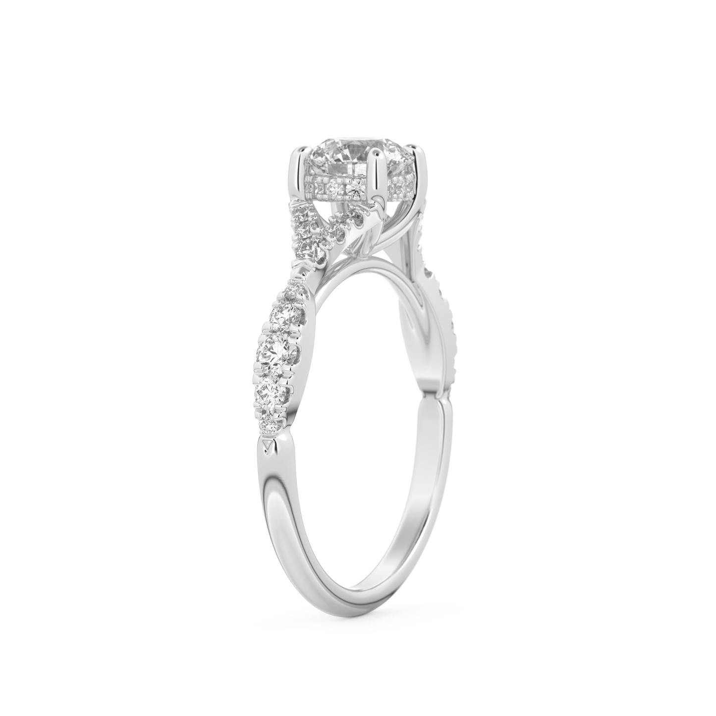 Round Cut 0.8 Carat Moissanite Ring – Pave & Split Shank Setting in Gold