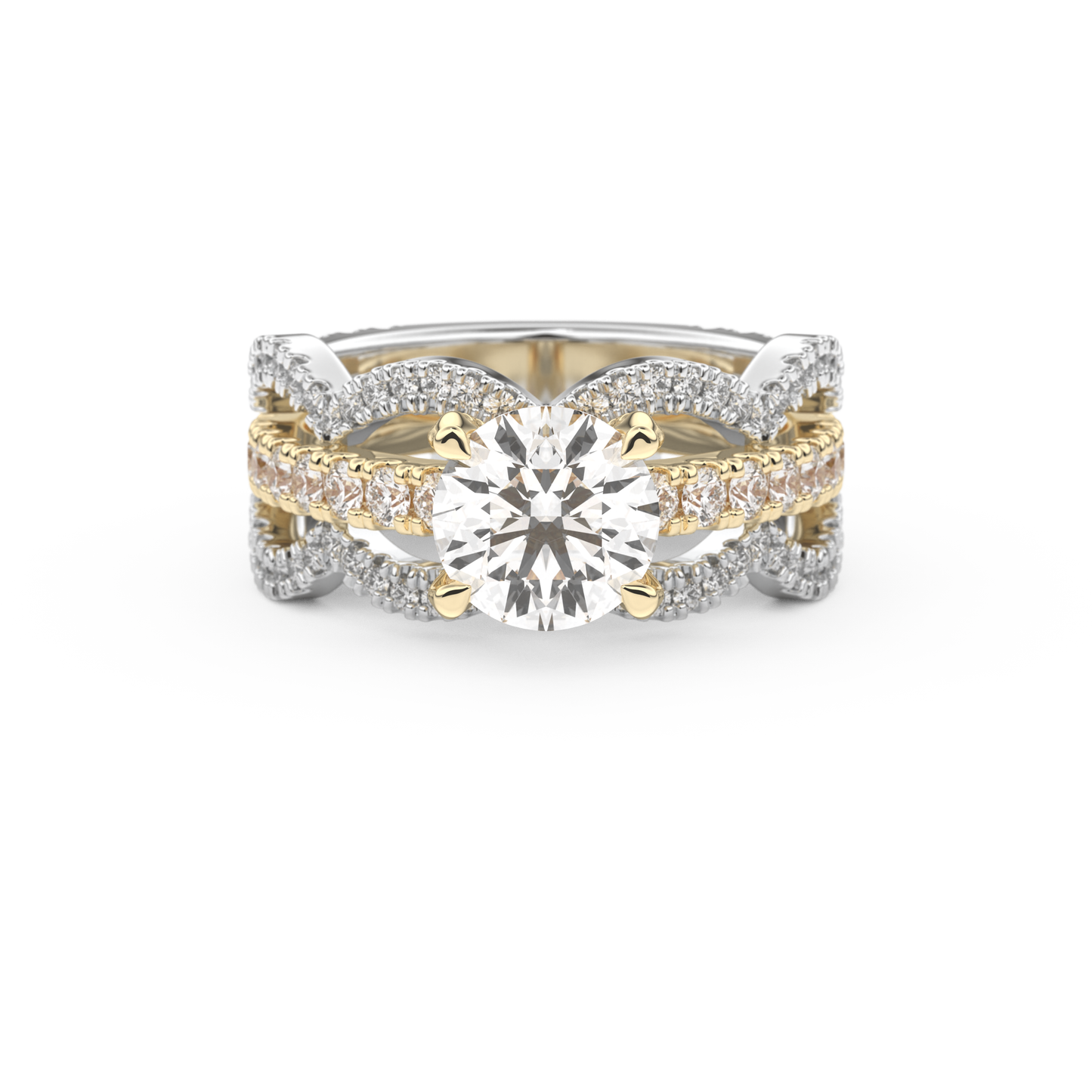 Round Cut 1.52 Carat Moissanite Ring – Triple Pave Setting in Gold