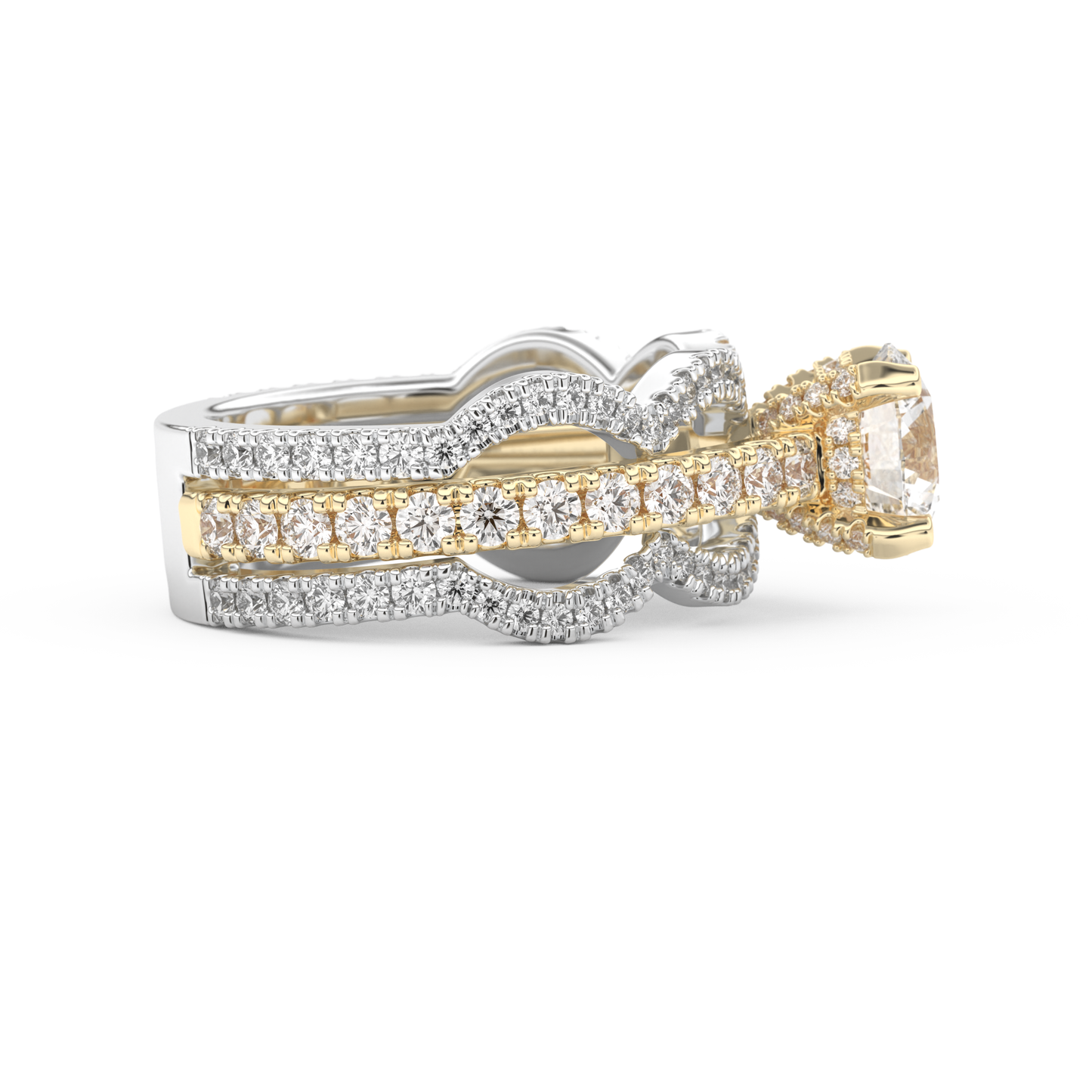 Round Cut 1.52 Carat Moissanite Ring – Triple Pave Setting in Gold