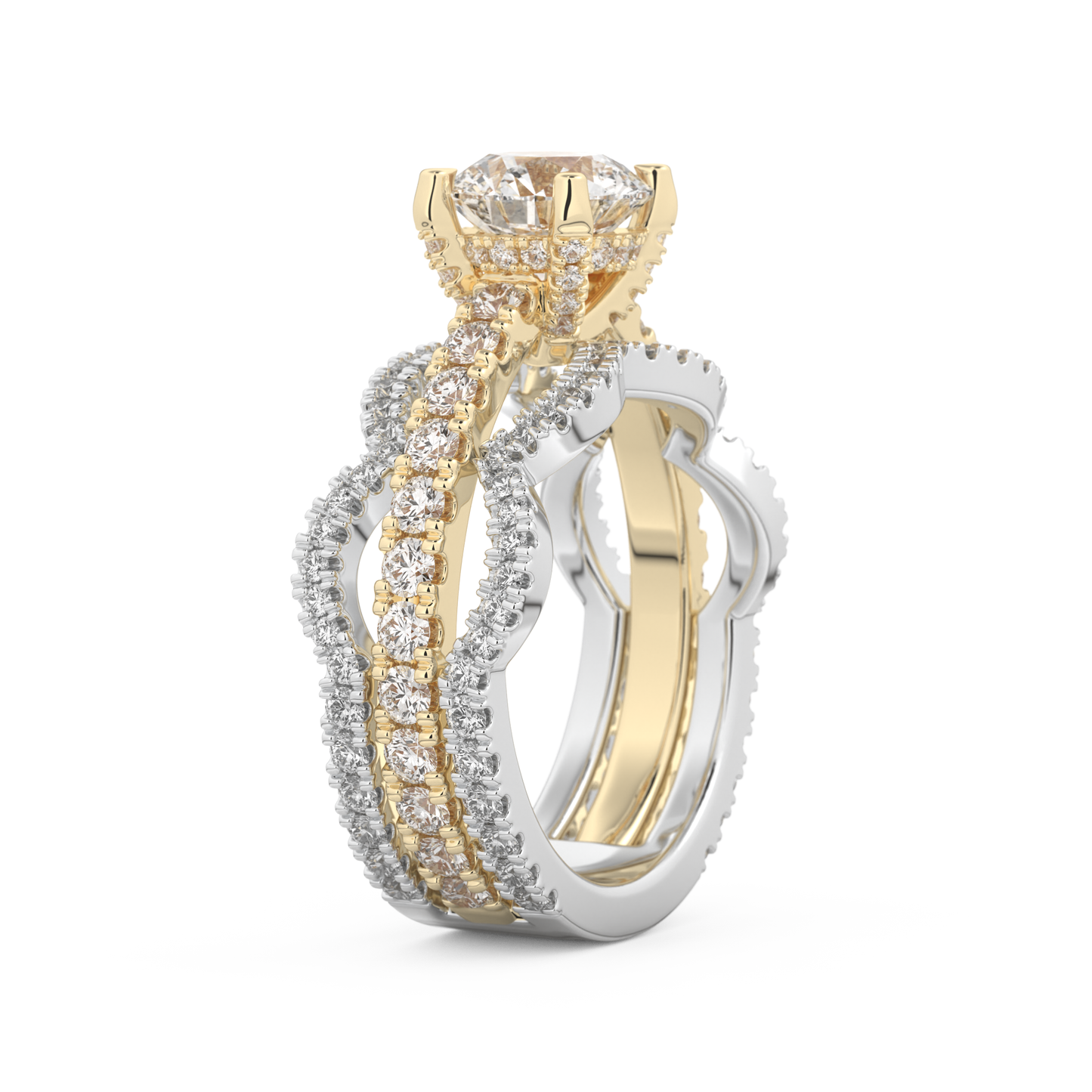 Round Cut 1.52 Carat Moissanite Ring – Triple Pave Setting in Gold