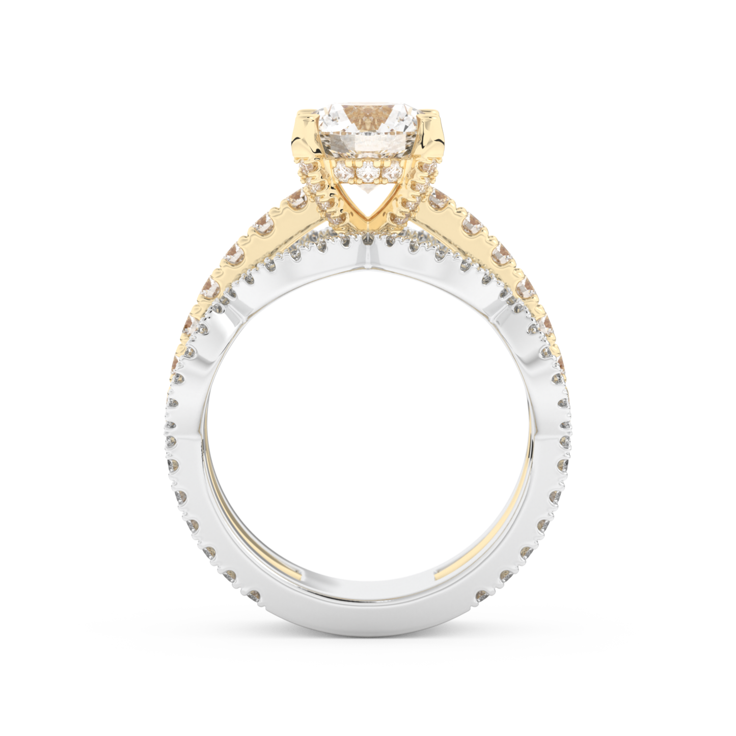 Round Cut 1.52 Carat Moissanite Ring – Triple Pave Setting in Gold