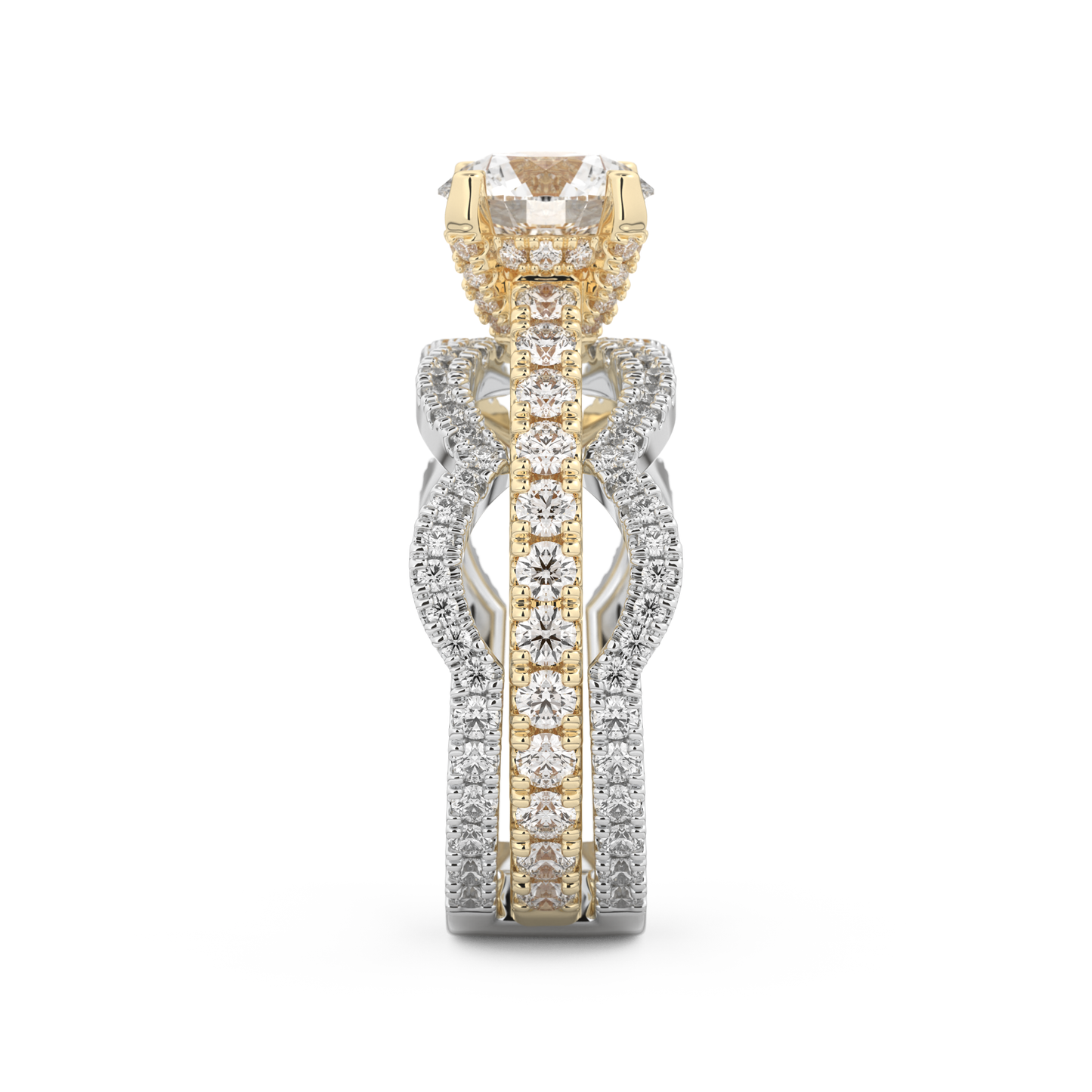 Round Cut 1.52 Carat Moissanite Ring – Triple Pave Setting in Gold