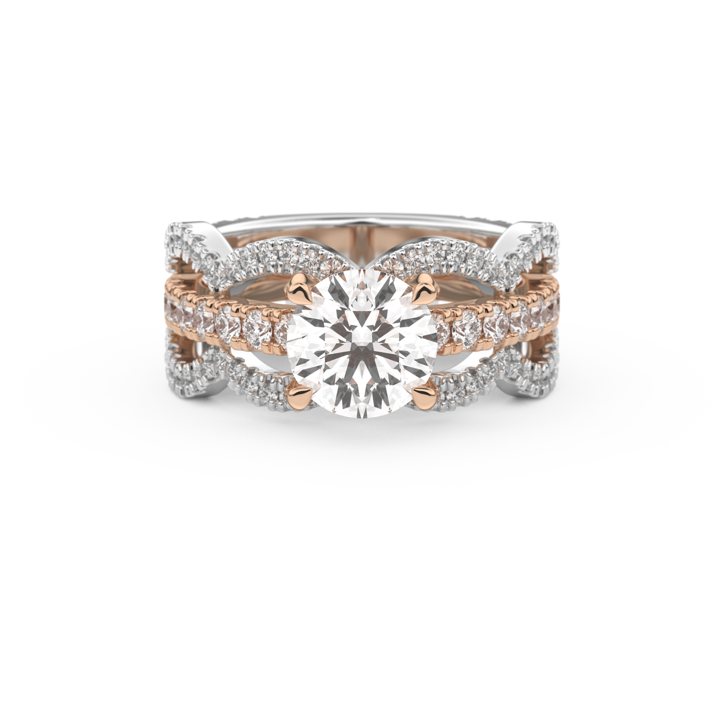 Round Cut 1.52 Carat Moissanite Ring – Triple Pave Setting in Gold