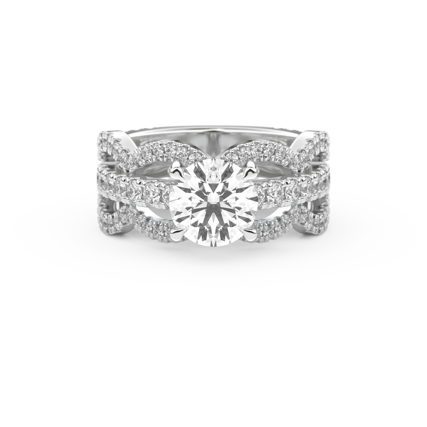 Round Cut 1.52 Carat Moissanite Ring – Triple Pave Setting in Gold