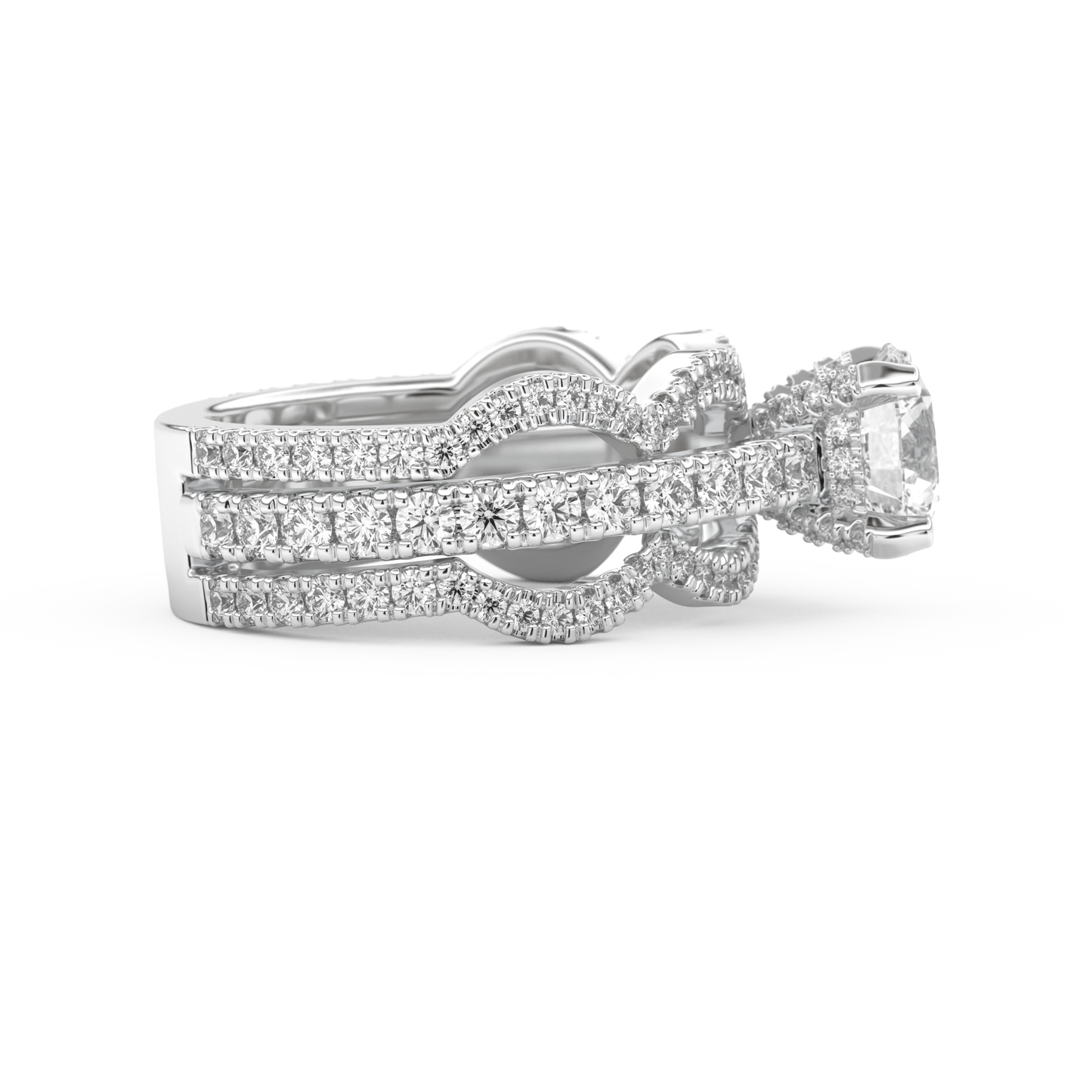 Round Cut 1.52 Carat Moissanite Ring – Triple Pave Setting in Gold