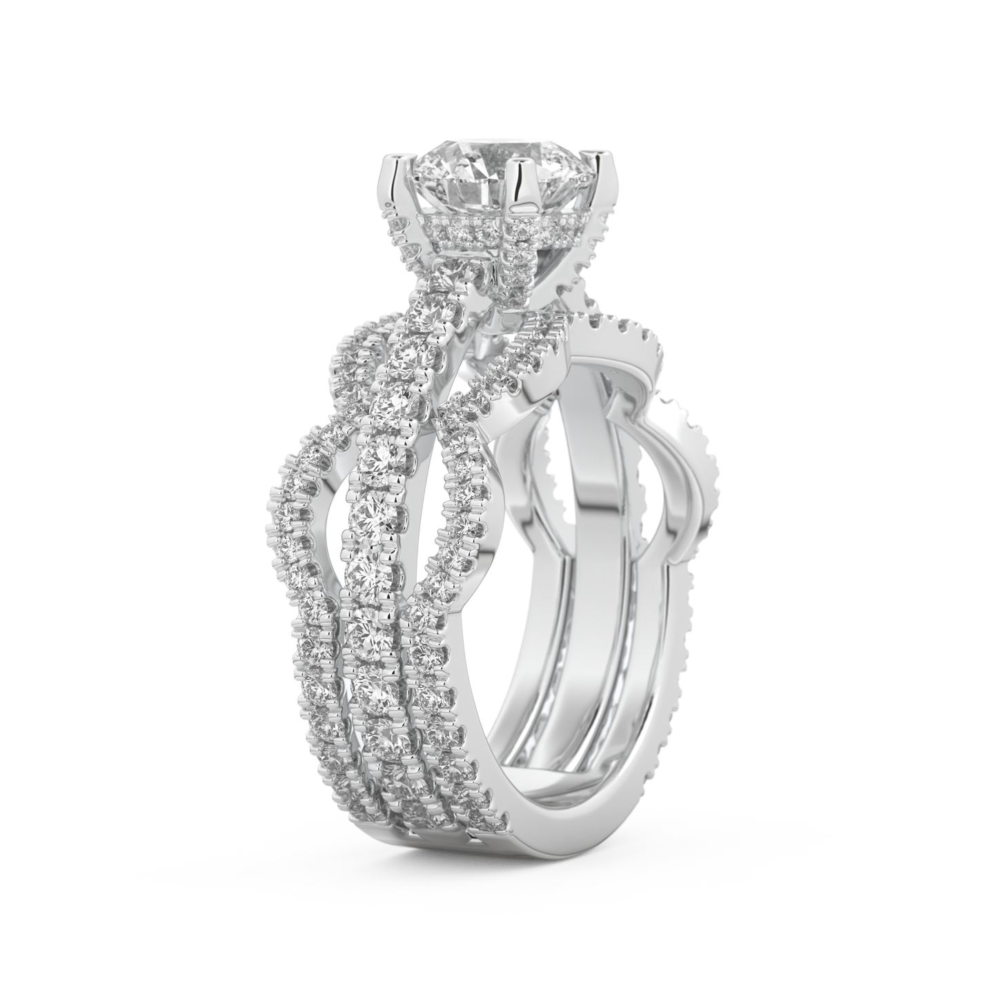Round Cut 1.52 Carat Moissanite Ring – Triple Pave Setting in Gold