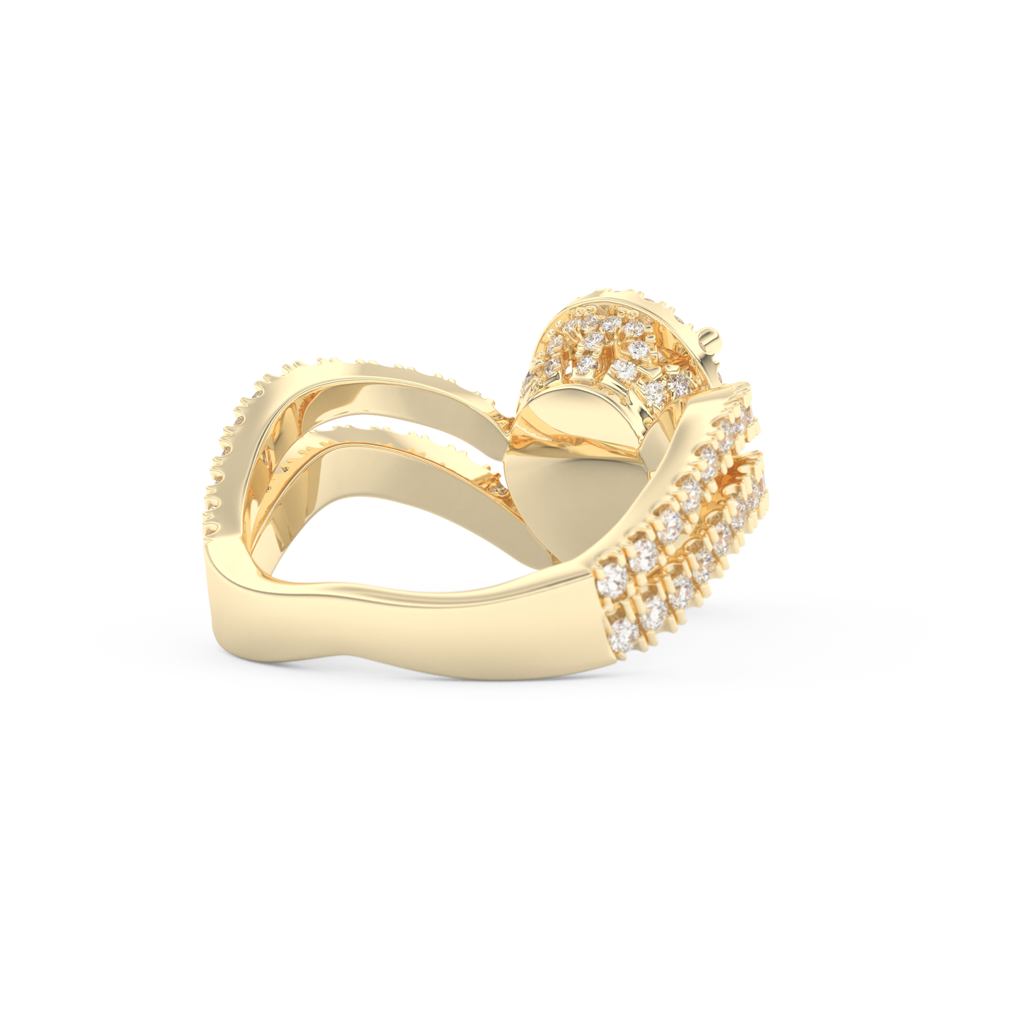 Pear Cut 1.5 Carat Moissanite Ring – Halo, Pave & Curved Shank Setting in Gold