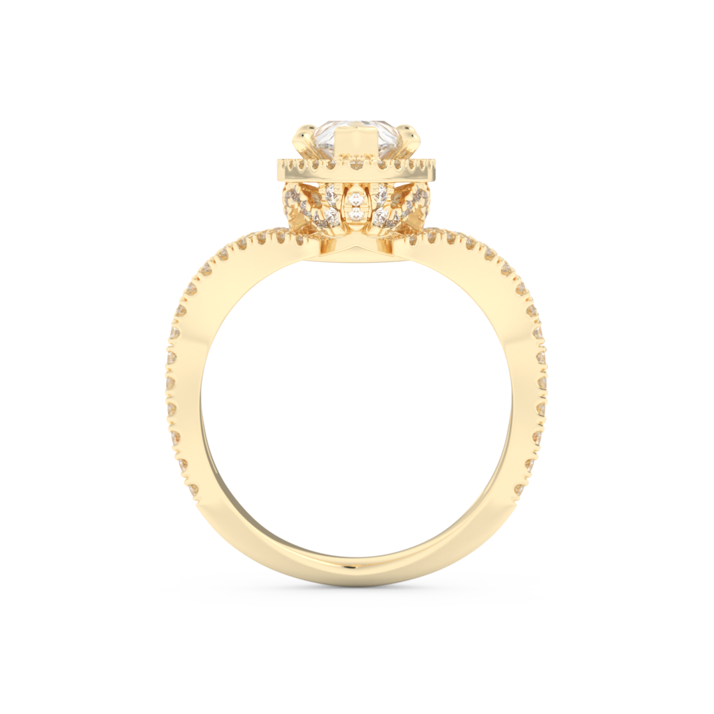 Pear Cut 1.5 Carat Moissanite Ring – Halo, Pave & Curved Shank Setting in Gold