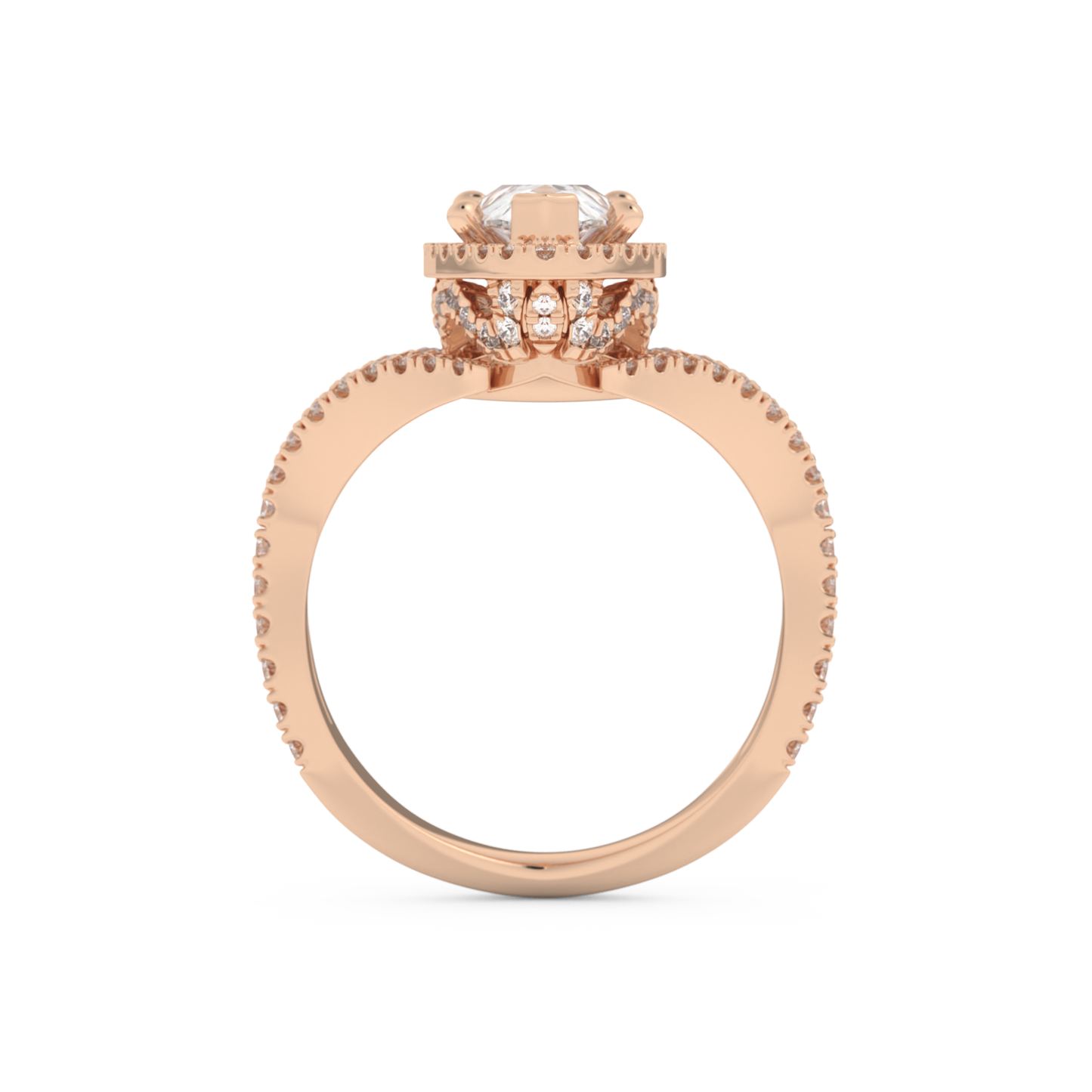 Pear Cut 1.5 Carat Moissanite Ring – Halo, Pave & Curved Shank Setting in Gold