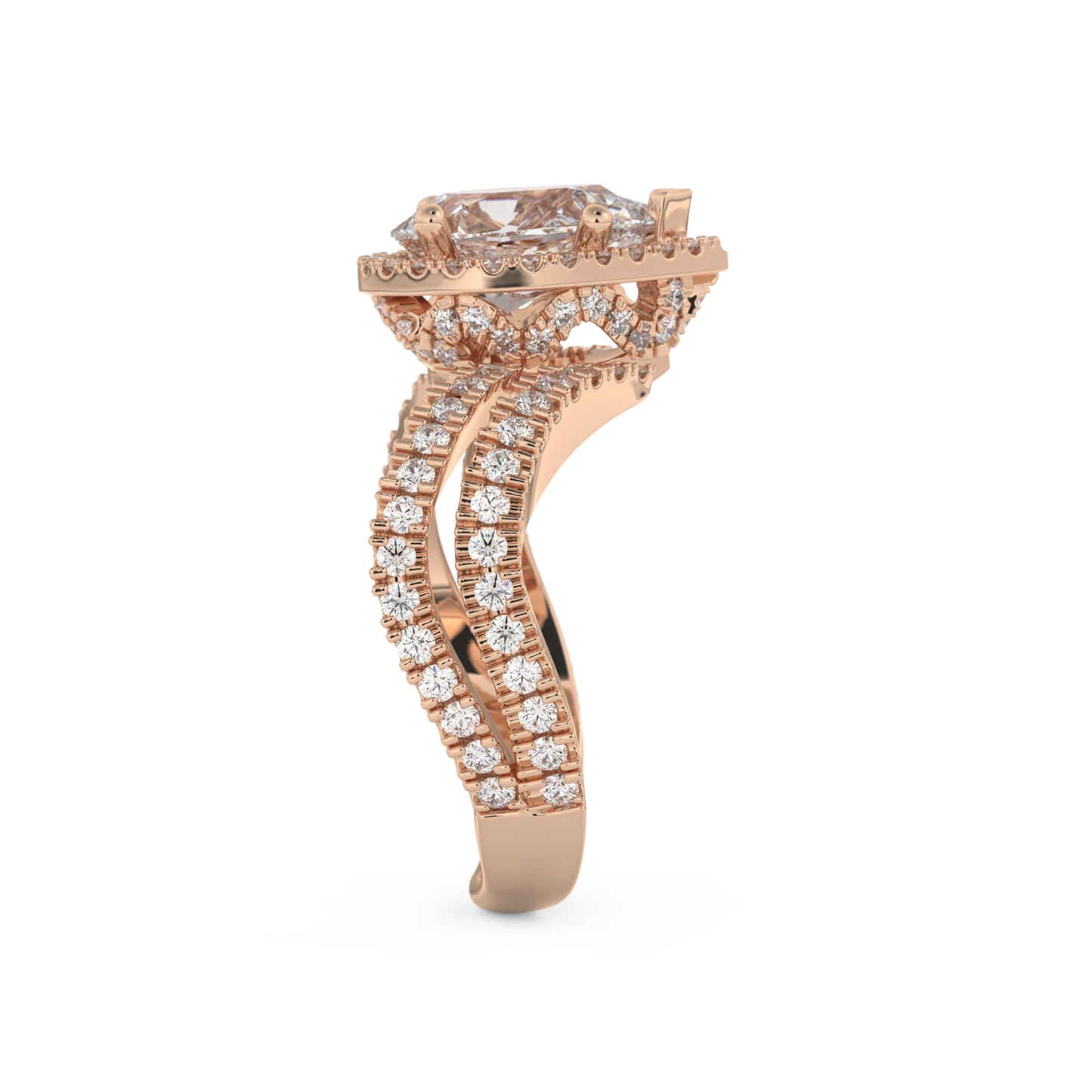 Pear Cut 1.5 Carat Moissanite Ring – Halo, Pave & Curved Shank Setting in Gold