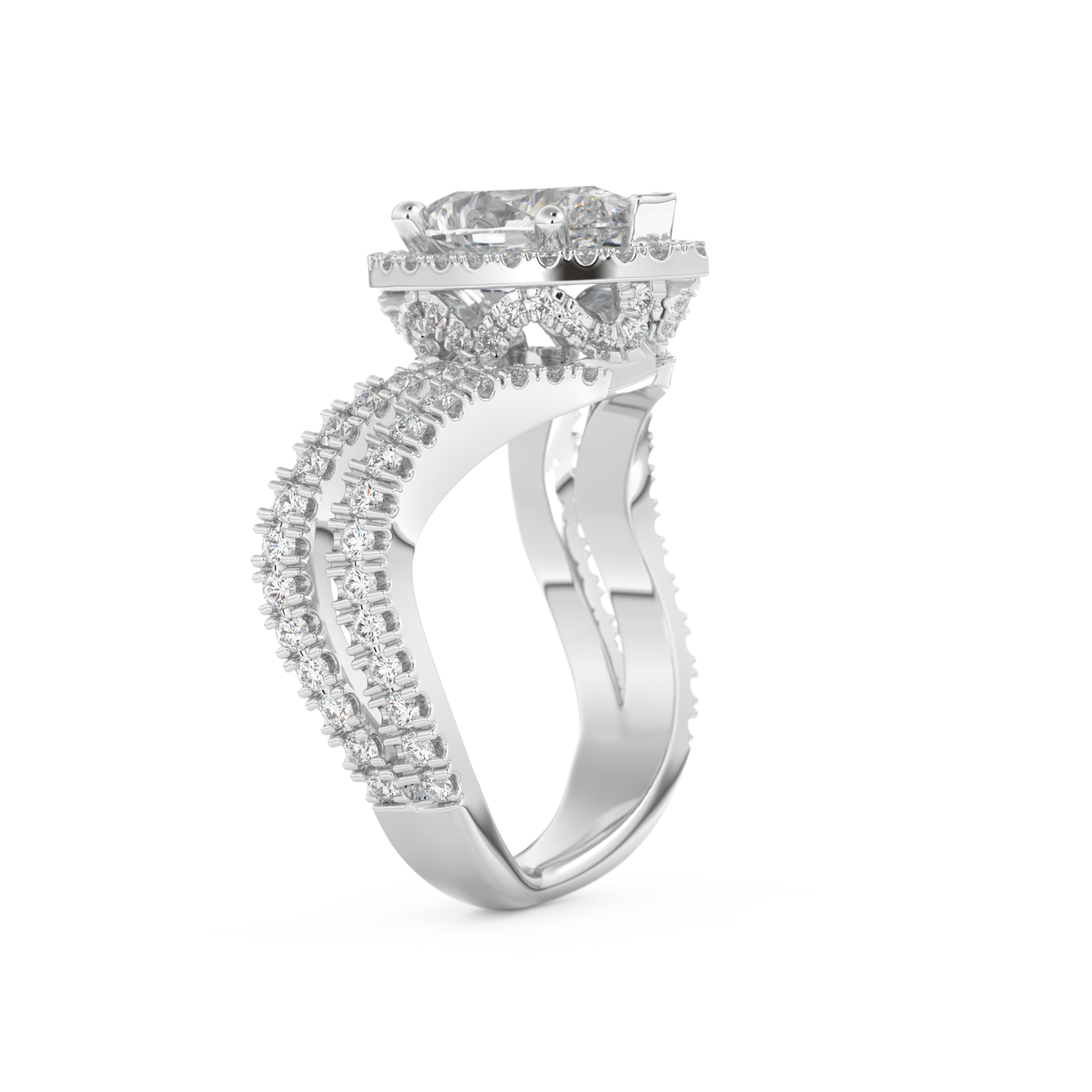 Pear Cut 1.5 Carat Moissanite Ring – Halo, Pave & Curved Shank Setting in Gold