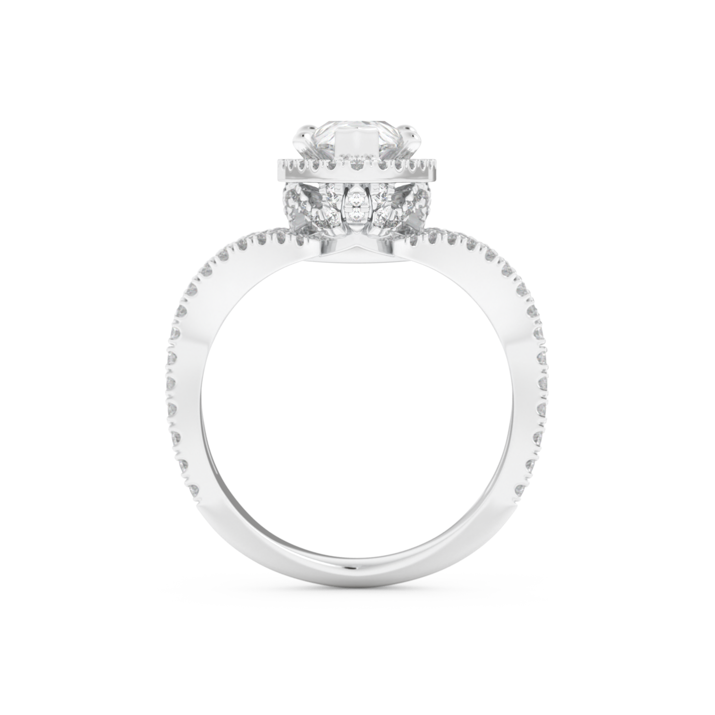 Pear Cut 1.5 Carat Moissanite Ring – Halo, Pave & Curved Shank Setting in Gold