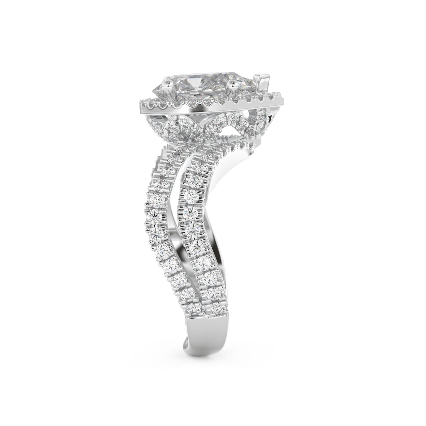 Pear Cut 1.5 Carat Moissanite Ring – Halo, Pave & Curved Shank Setting in Gold