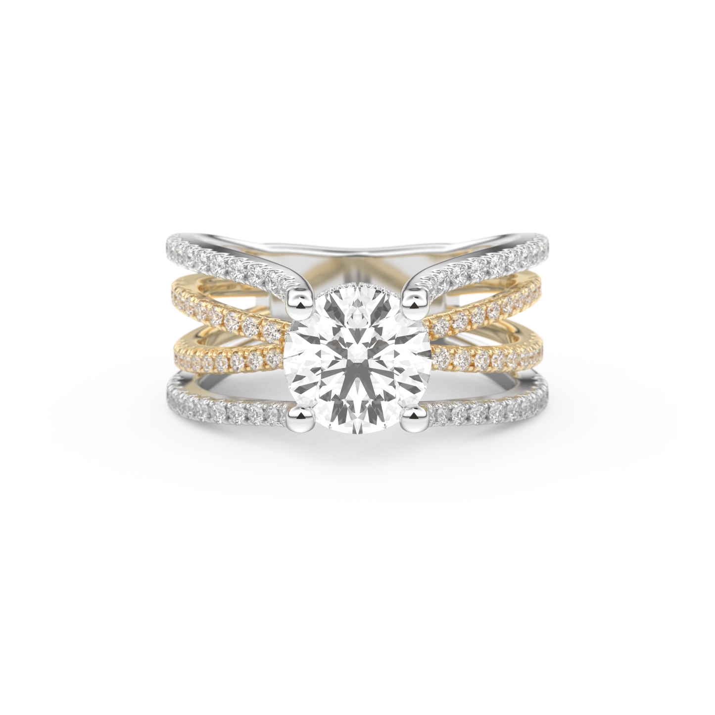 Round Cut 1.52 Carat Moissanite Ring – Pave & Split Shank Setting in Gold