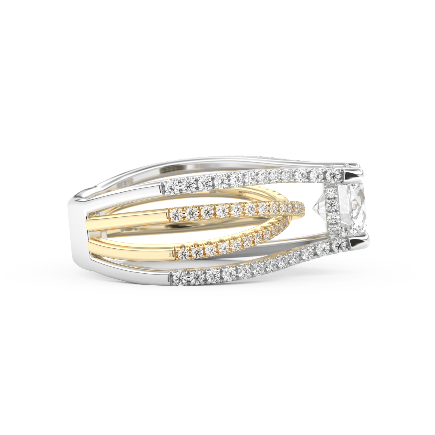 Round Cut 1.52 Carat Moissanite Ring – Pave & Split Shank Setting in Gold