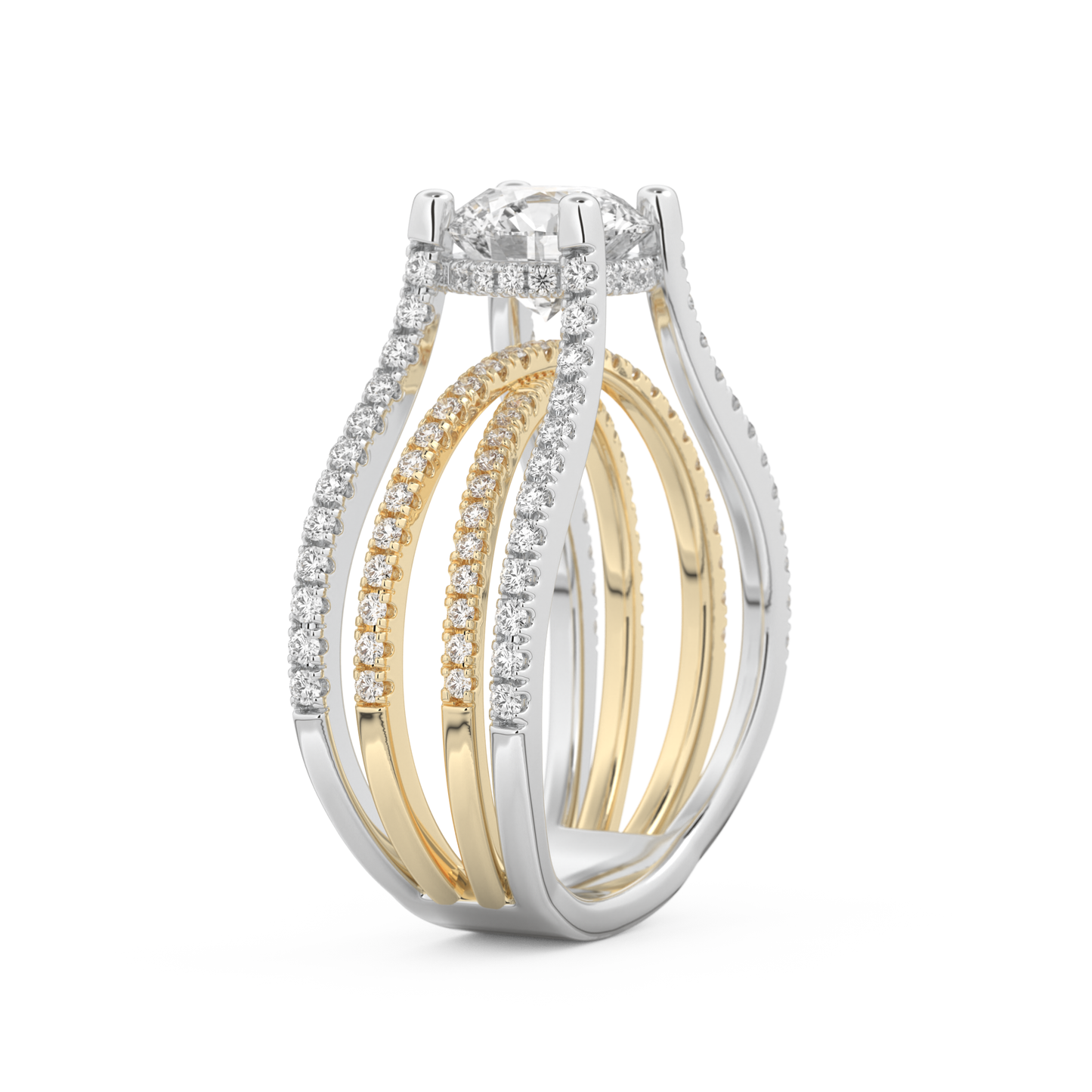 Round Cut 1.52 Carat Moissanite Ring – Pave & Split Shank Setting in Gold