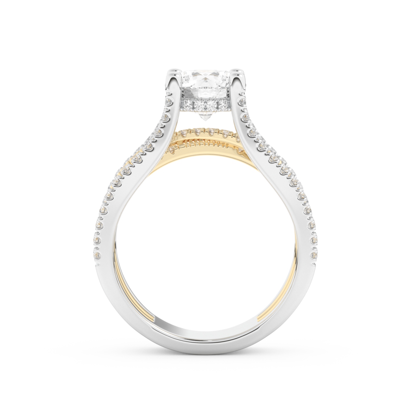 Round Cut 1.52 Carat Moissanite Ring – Pave & Split Shank Setting in Gold