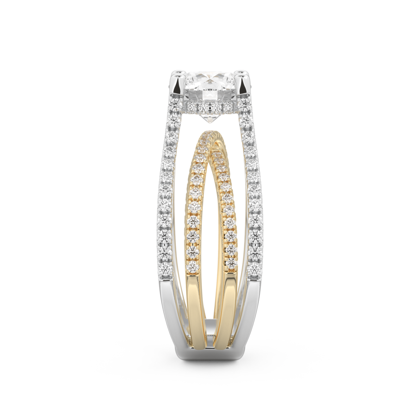 Round Cut 1.52 Carat Moissanite Ring – Pave & Split Shank Setting in Gold