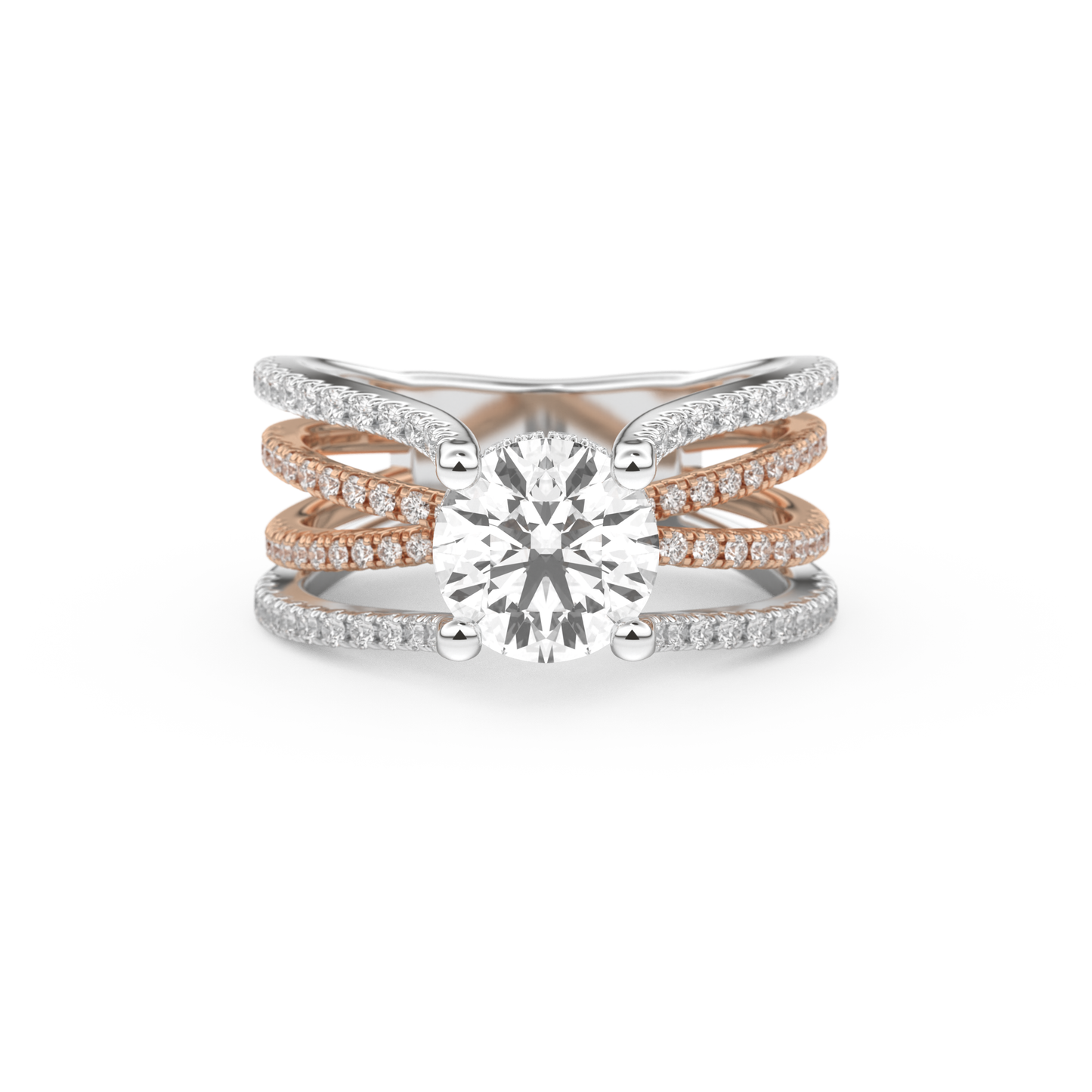 Round Cut 1.52 Carat Moissanite Ring – Pave & Split Shank Setting in Gold