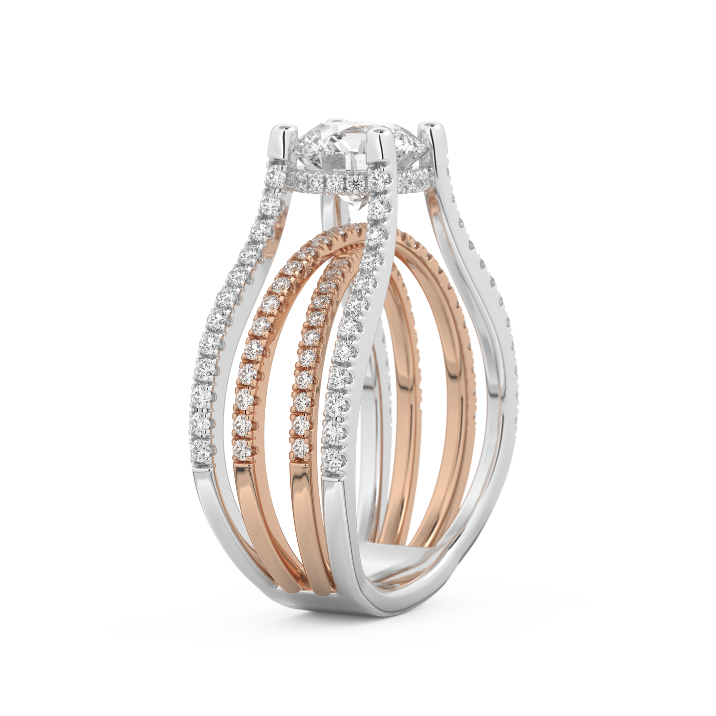 Round Cut 1.52 Carat Moissanite Ring – Pave & Split Shank Setting in Gold