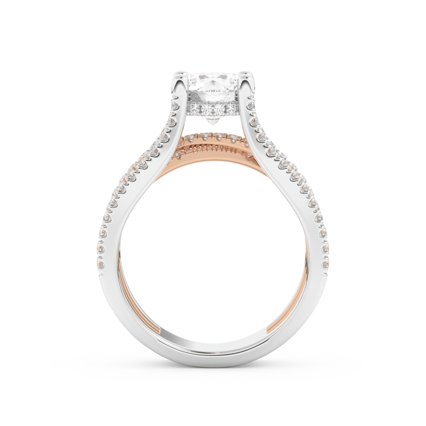 Round Cut 1.52 Carat Moissanite Ring – Pave & Split Shank Setting in Gold