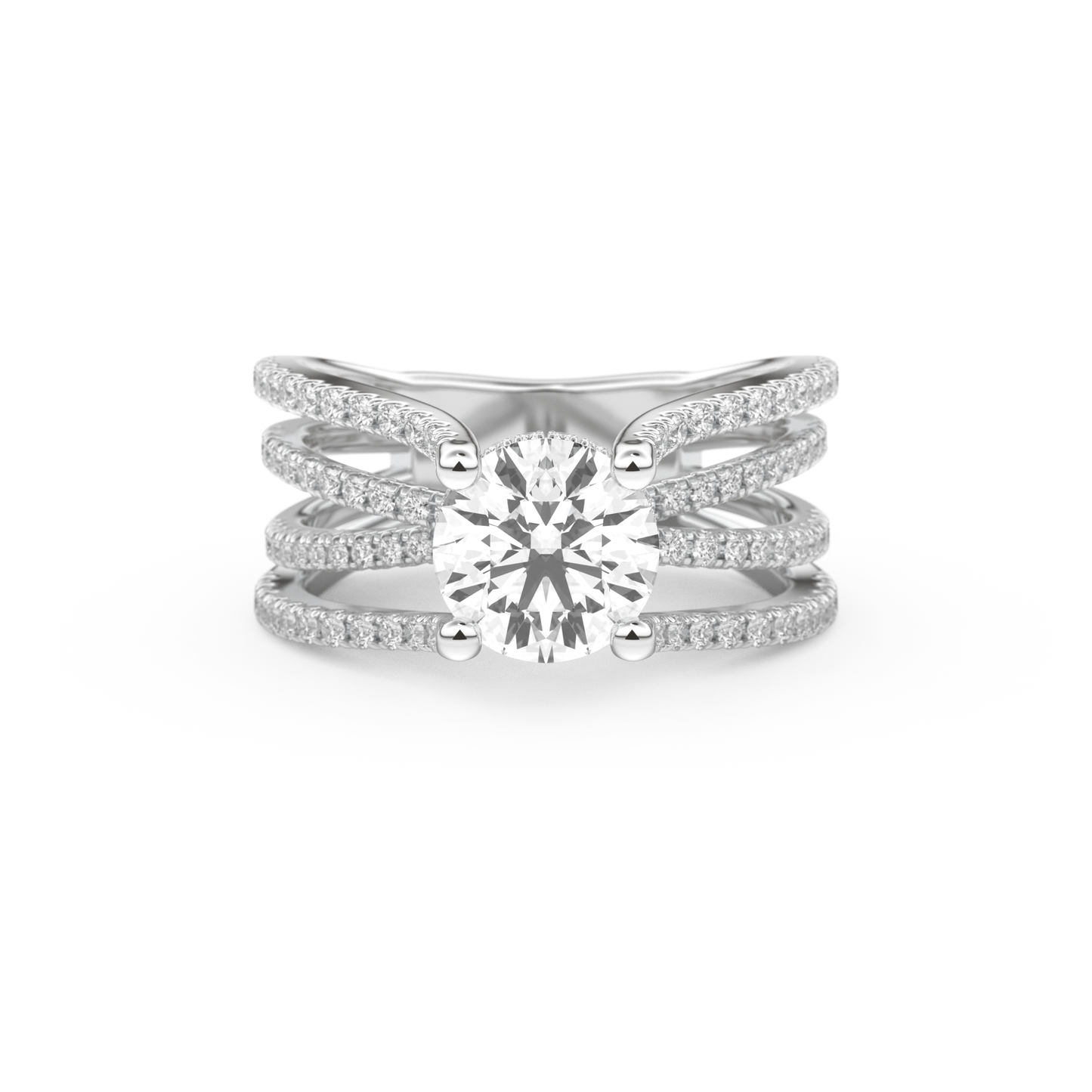 Round Cut 1.52 Carat Moissanite Ring – Pave & Split Shank Setting in Gold